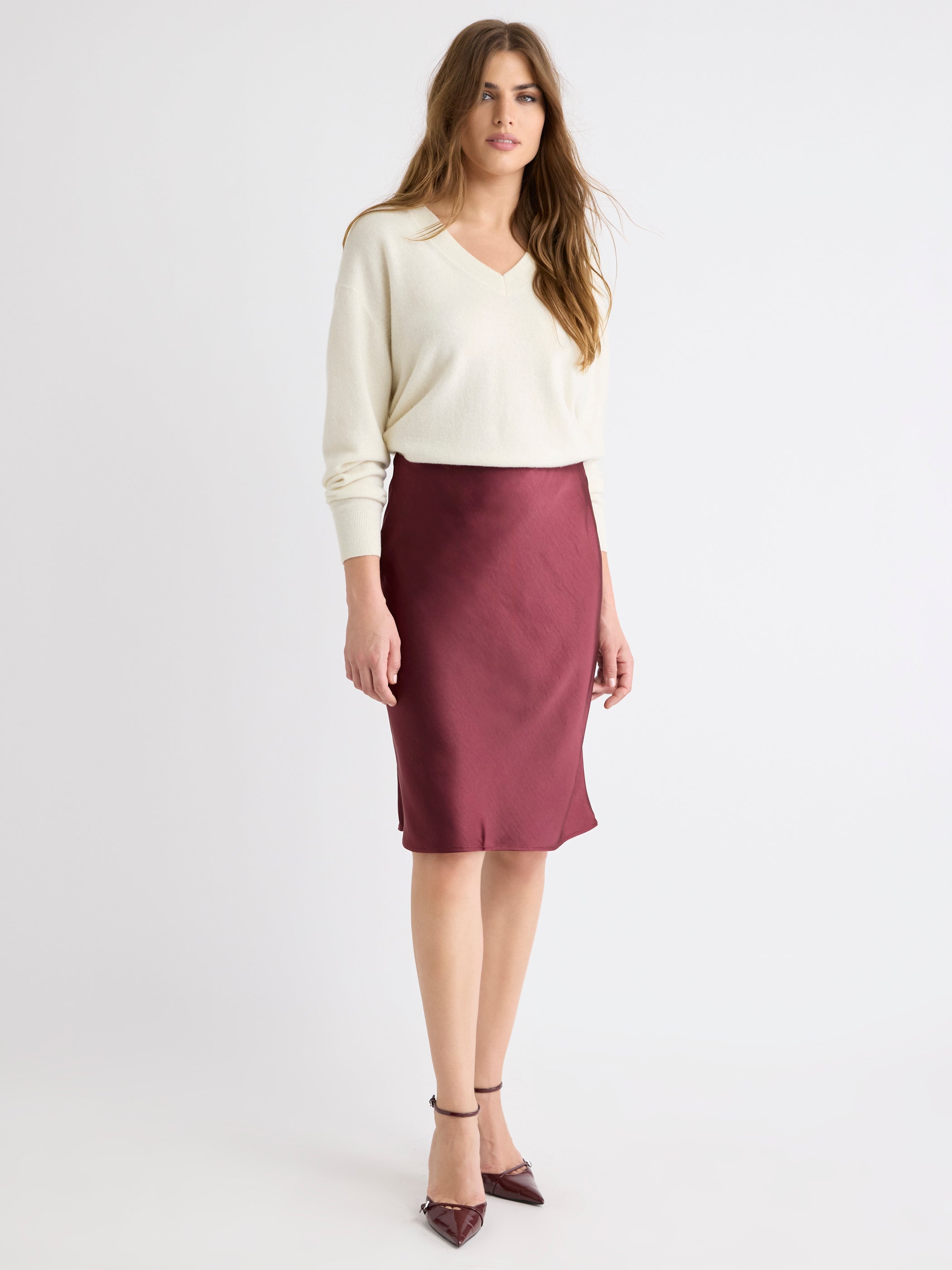 Satin High-Rise Straight Knee-Length Skirt rw&co Special Promo Price