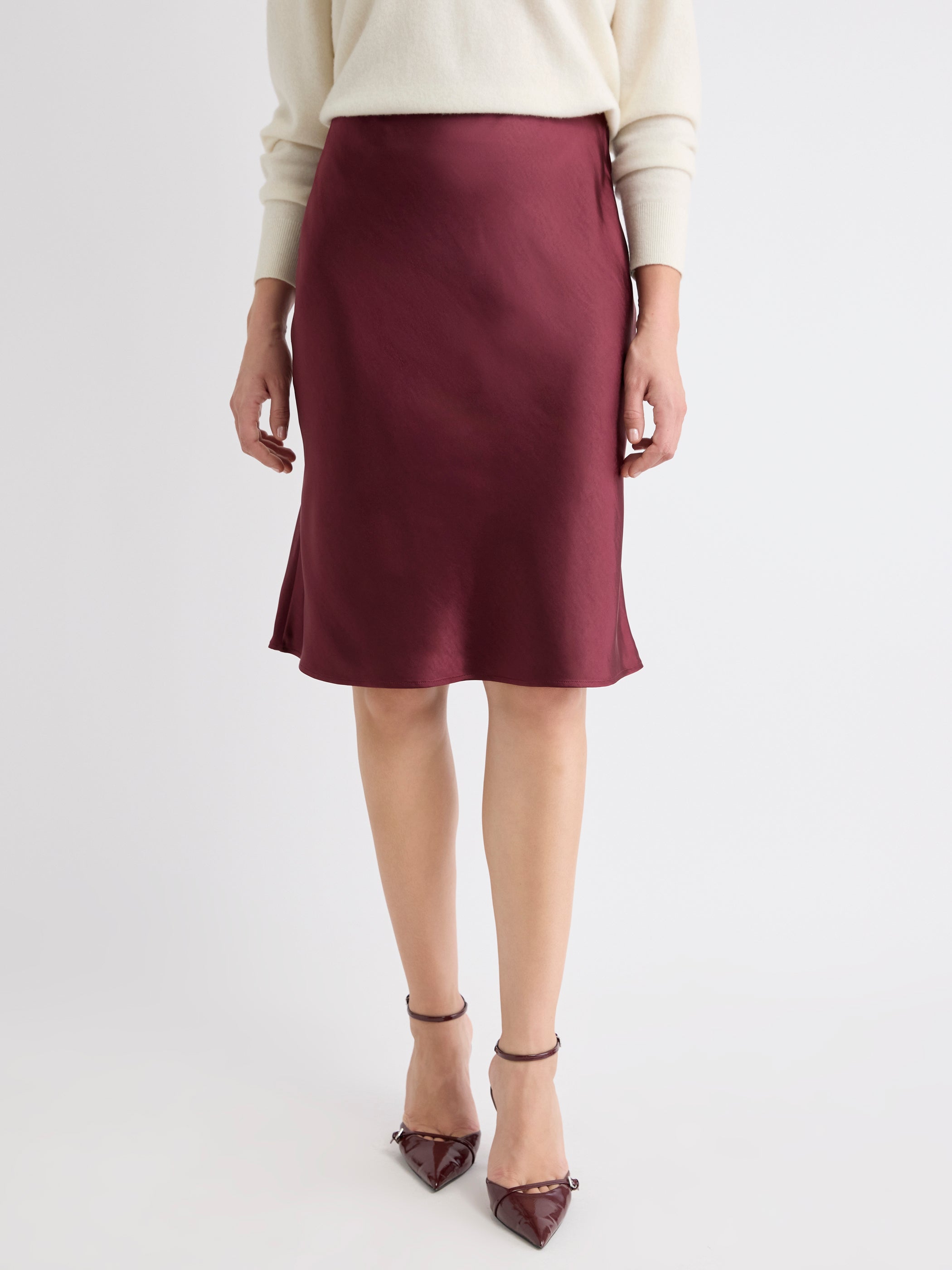 Satin High-Rise Straight Knee-Length Skirt rw&co Special Promo Price