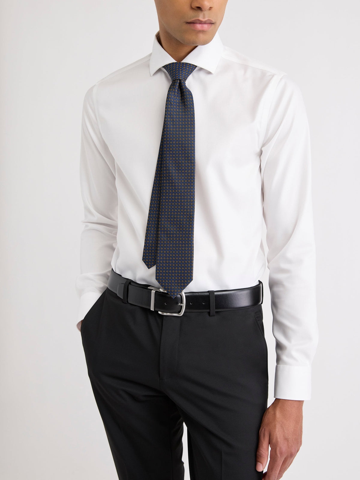 Navy Regular Tie with Geometric Pattern rw&co Limited Time Discount
