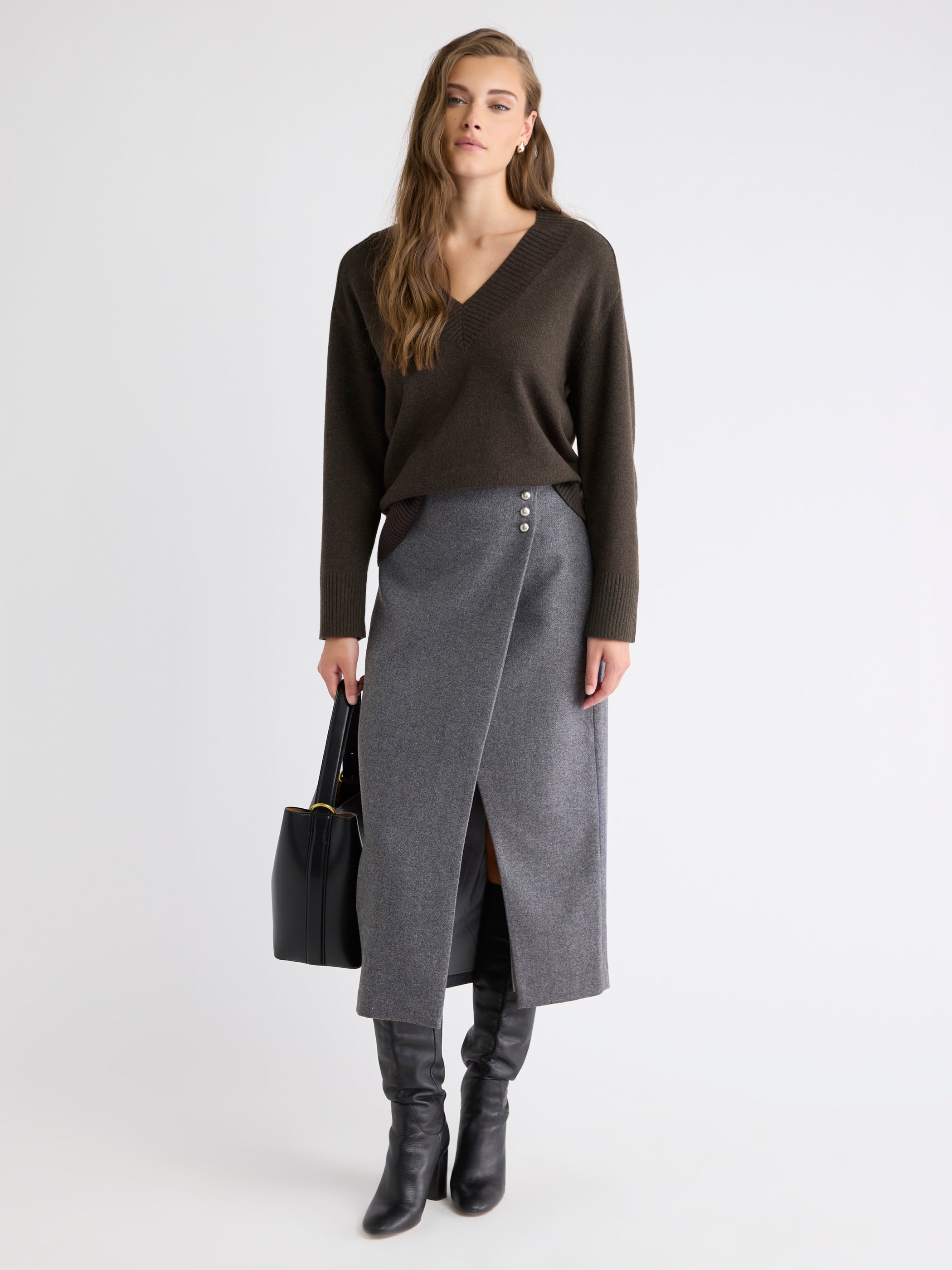 Long-Sleeve V-Neck Merino-Blend Sweater rw&co On Sale