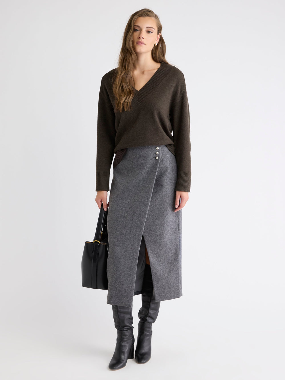Long-Sleeve V-Neck Merino-Blend Sweater rw&co On Sale