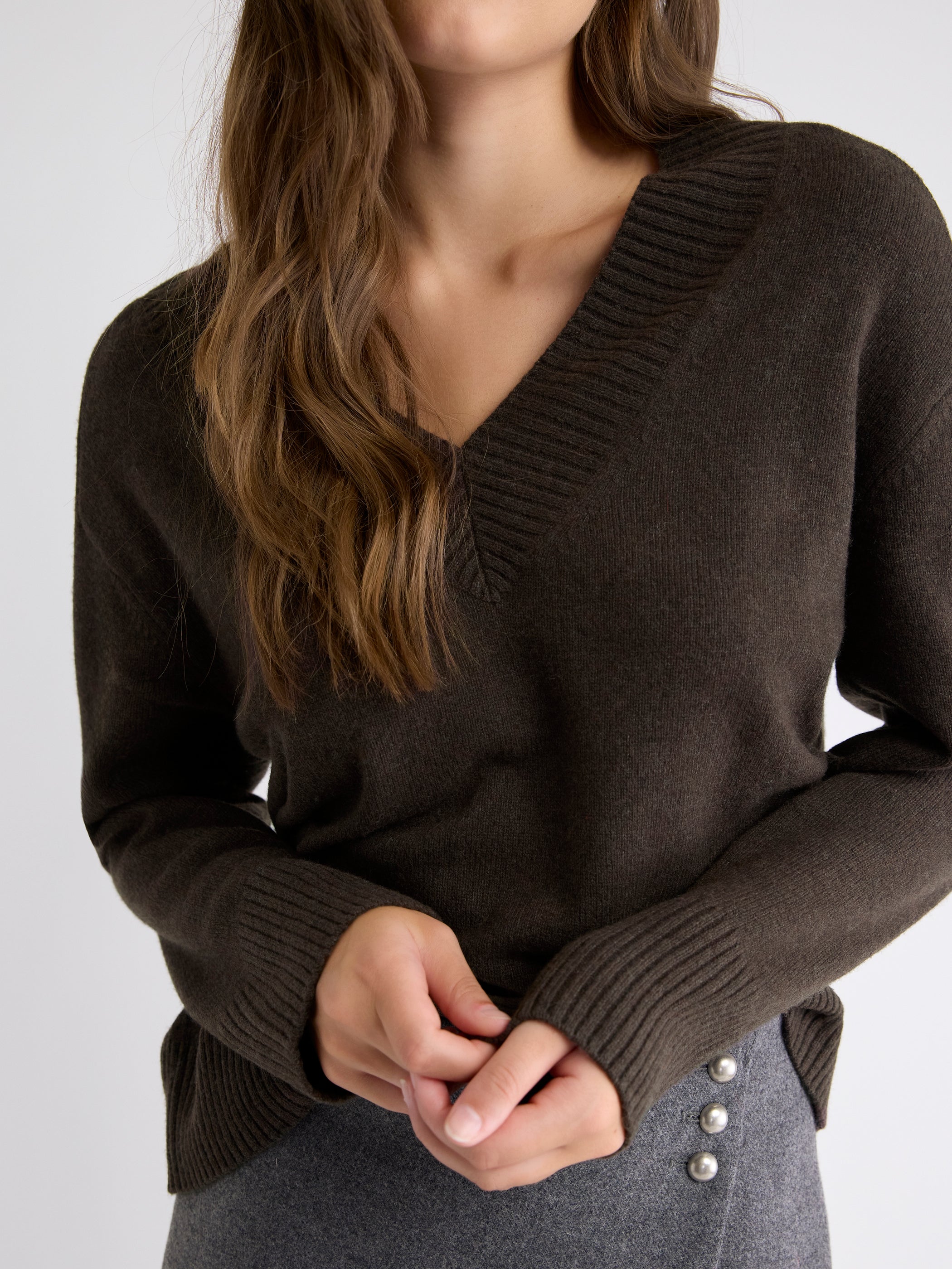 Long-Sleeve V-Neck Merino-Blend Sweater rw&co On Sale
