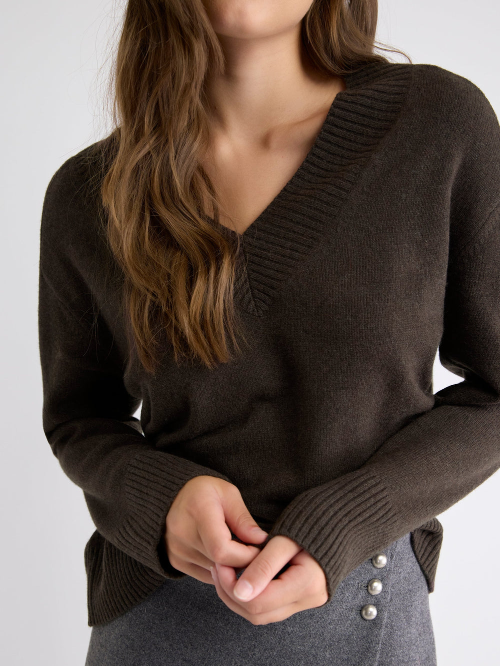 Long-Sleeve V-Neck Merino-Blend Sweater rw&co On Sale