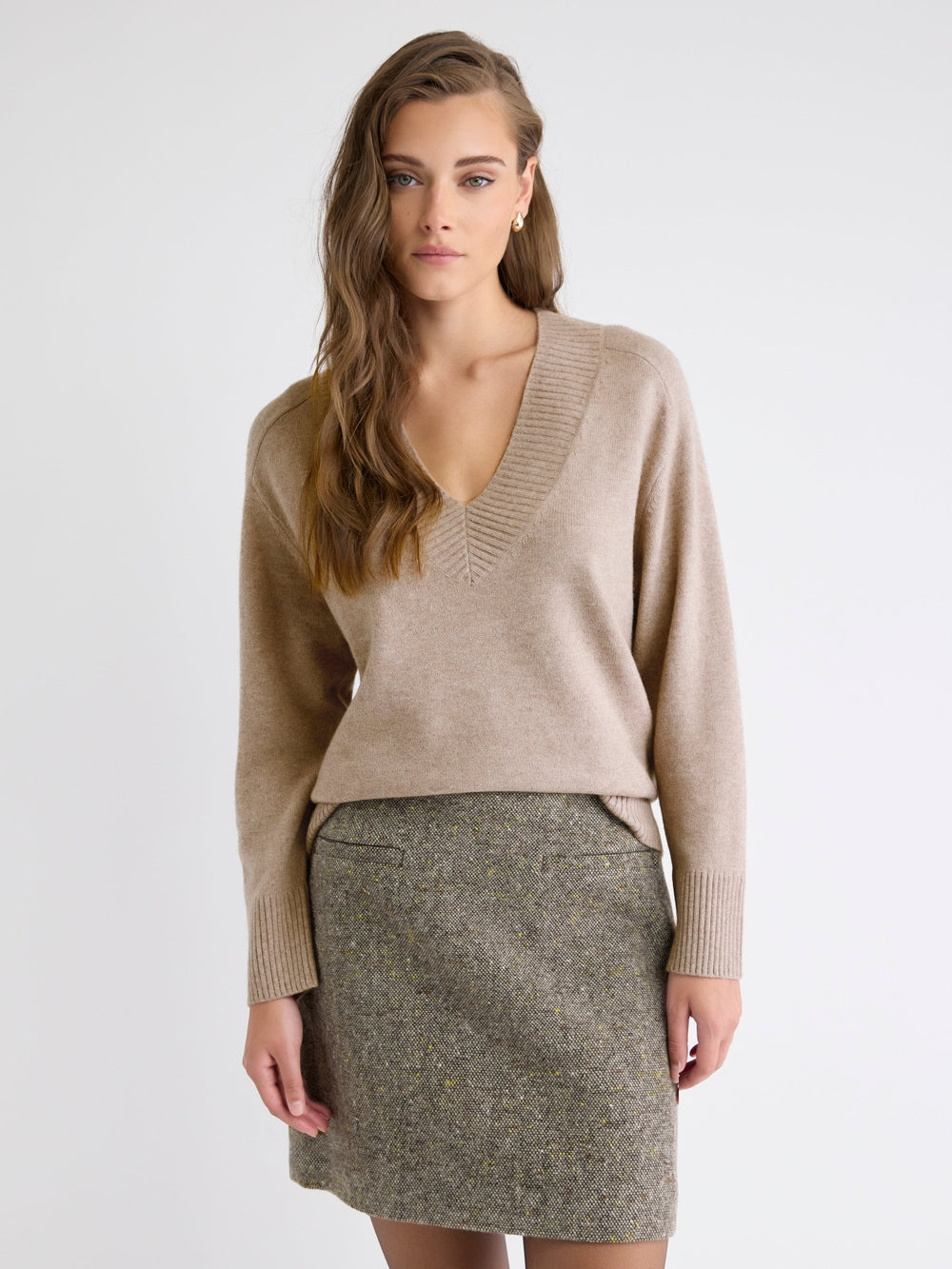 Long-Sleeve V-Neck Merino-Blend Sweater rw&co On Sale