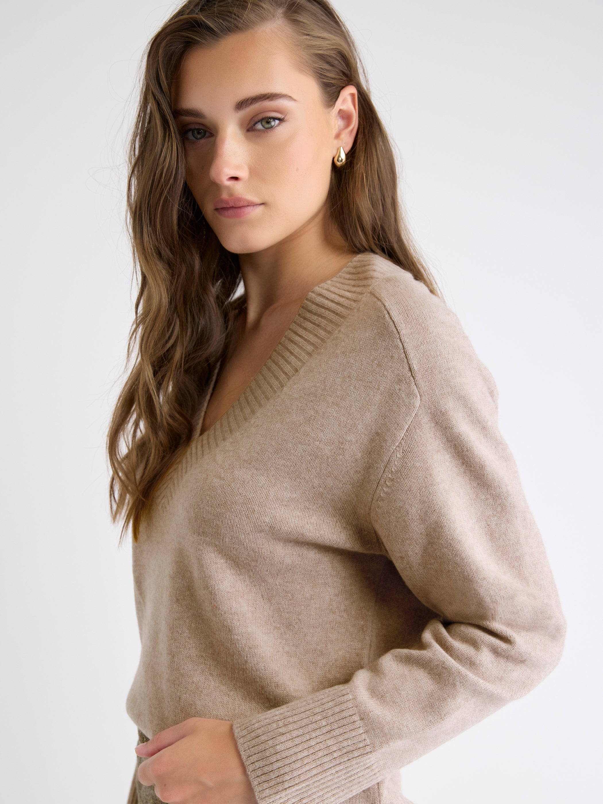 Long-Sleeve V-Neck Merino-Blend Sweater rw&co On Sale