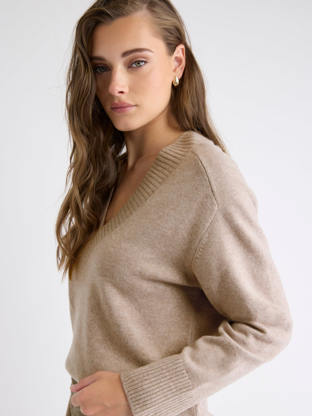 Long-Sleeve V-Neck Merino-Blend Sweater rw&co On Sale