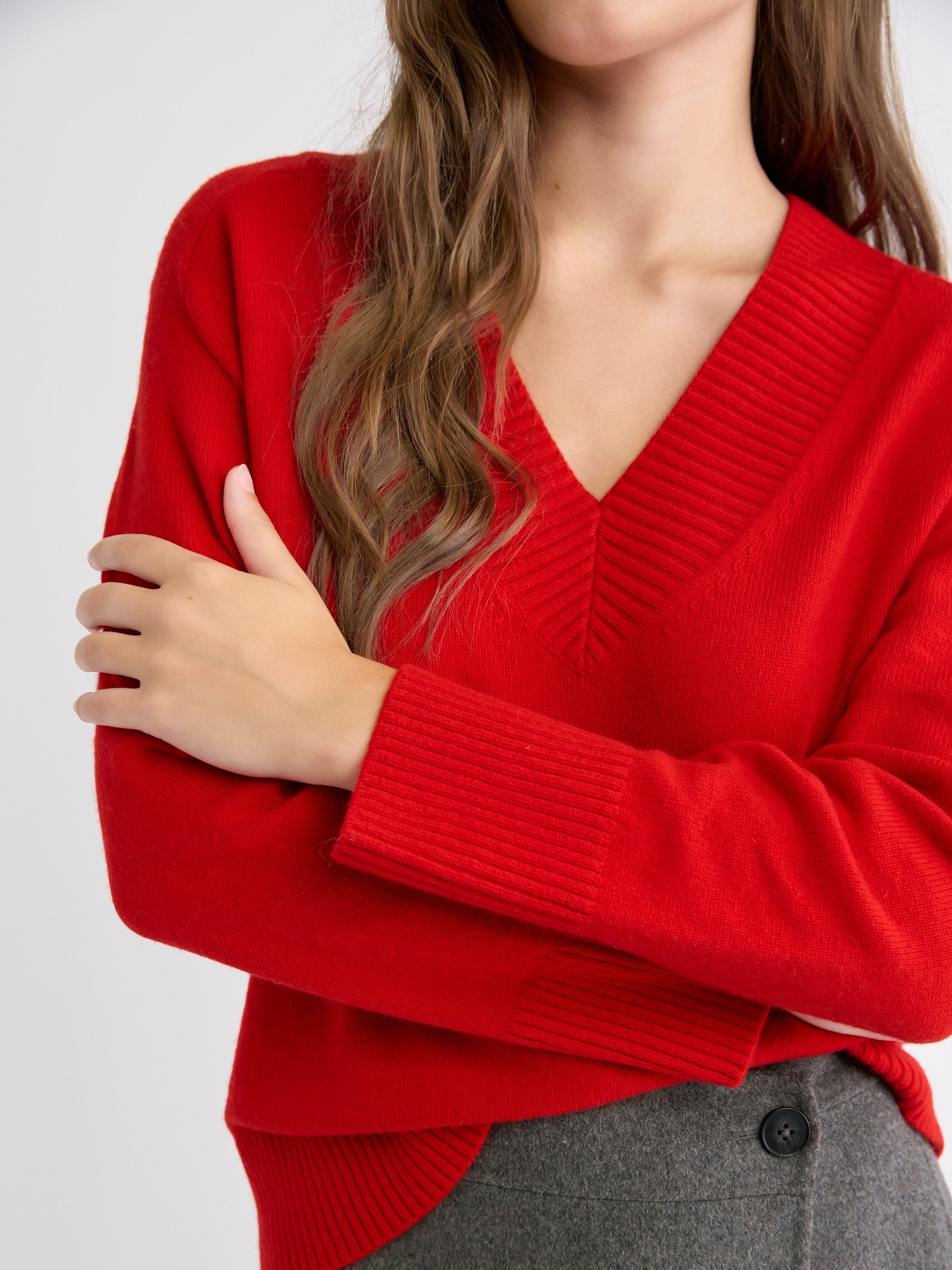 Long-Sleeve V-Neck Merino-Blend Sweater rw&co On Sale
