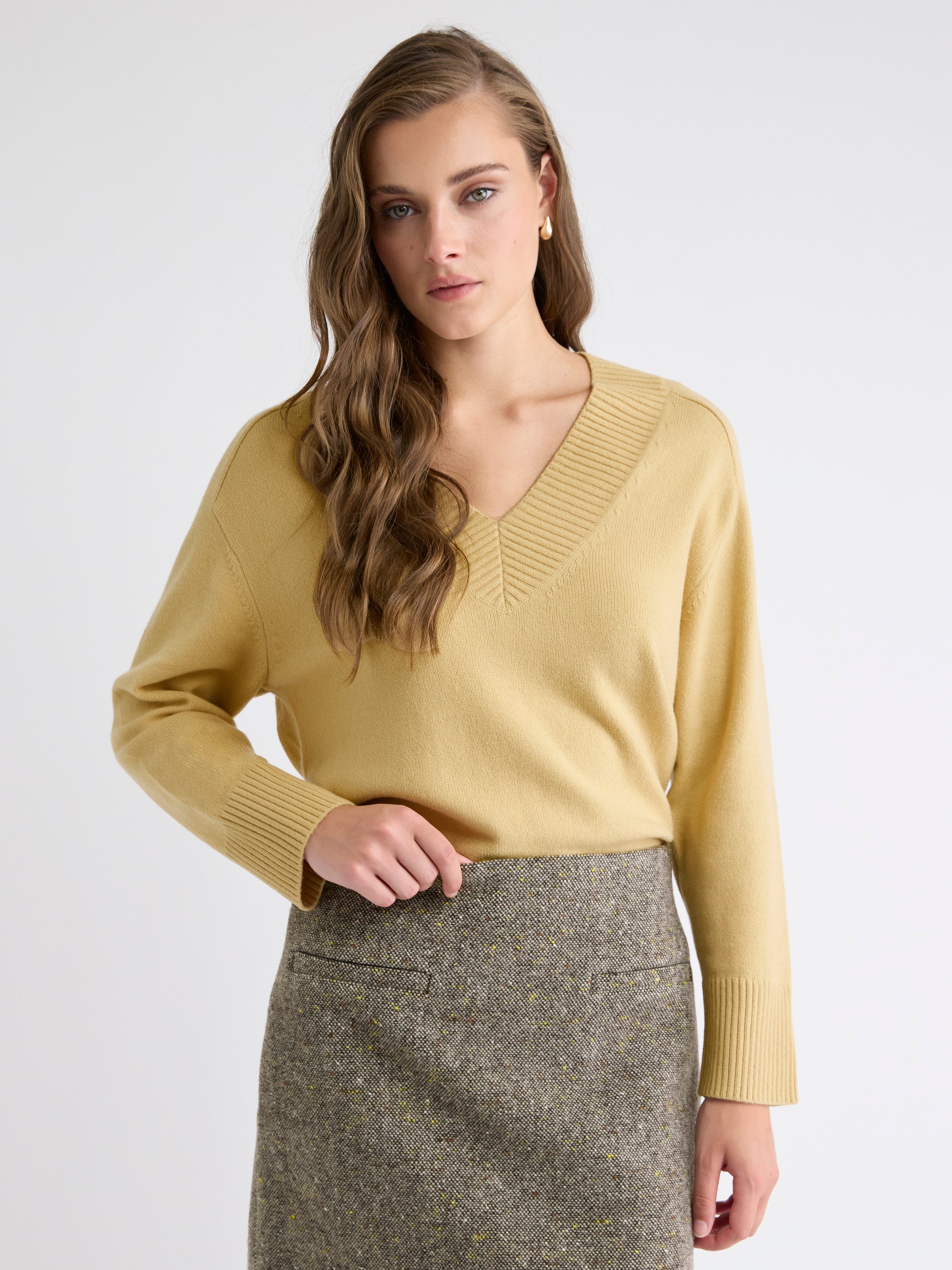 Long-Sleeve V-Neck Merino-Blend Sweater rw&co On Sale