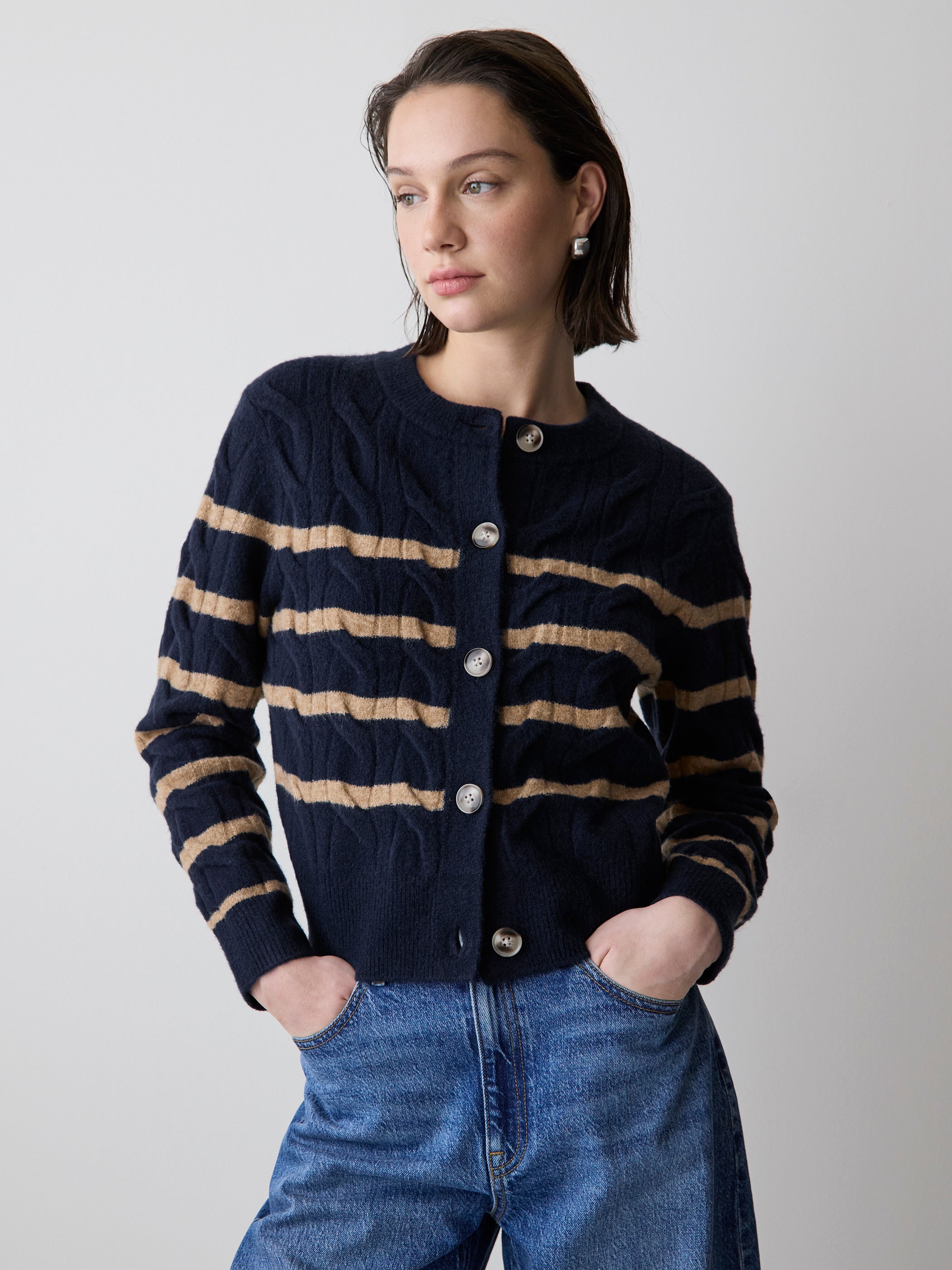 Long-Sleeve Cable-Stitch Cardigan rw&co Exclusive Sale Price