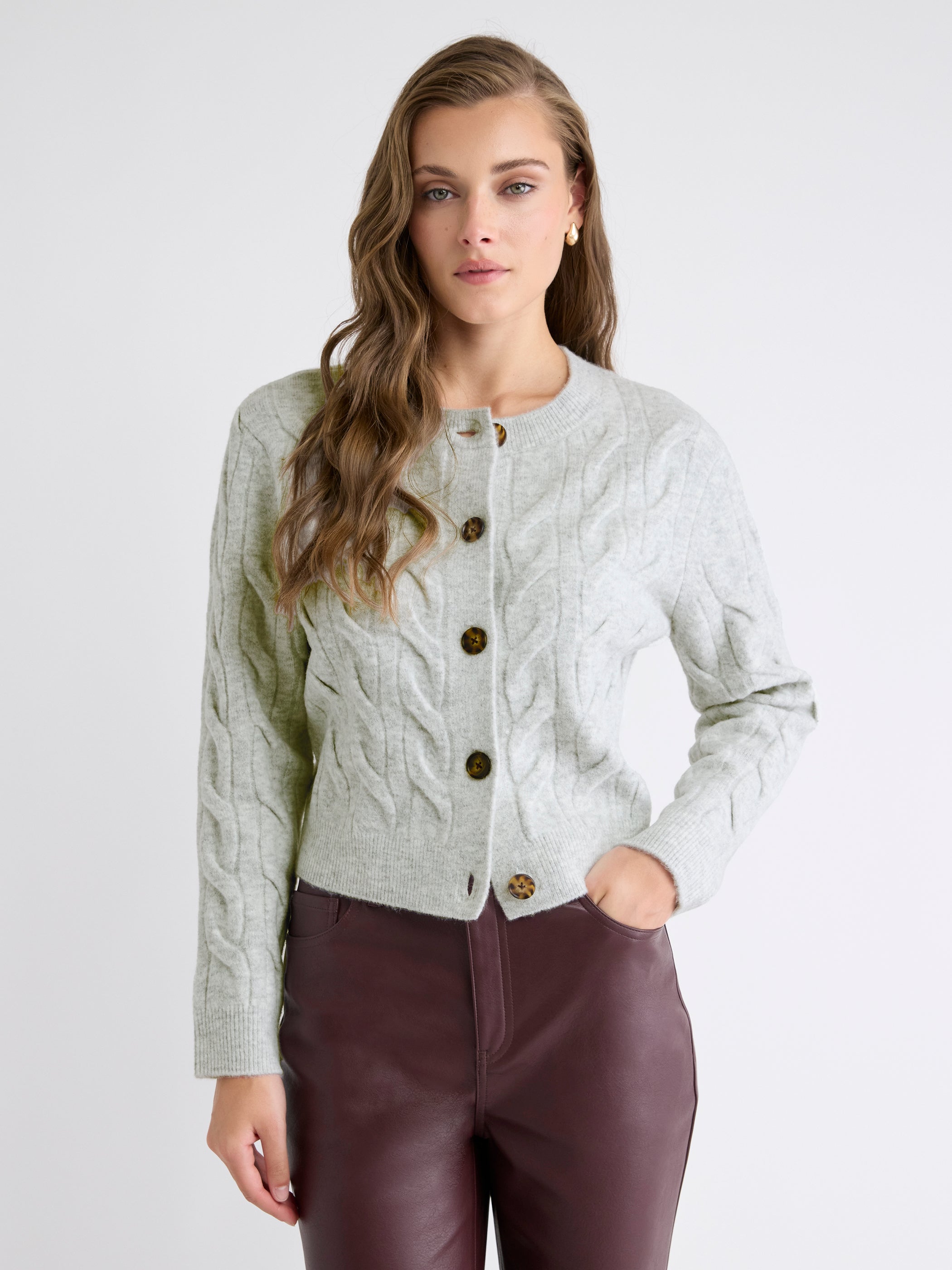 Long-Sleeve Cable-Stitch Cardigan rw&co Exclusive Sale Price