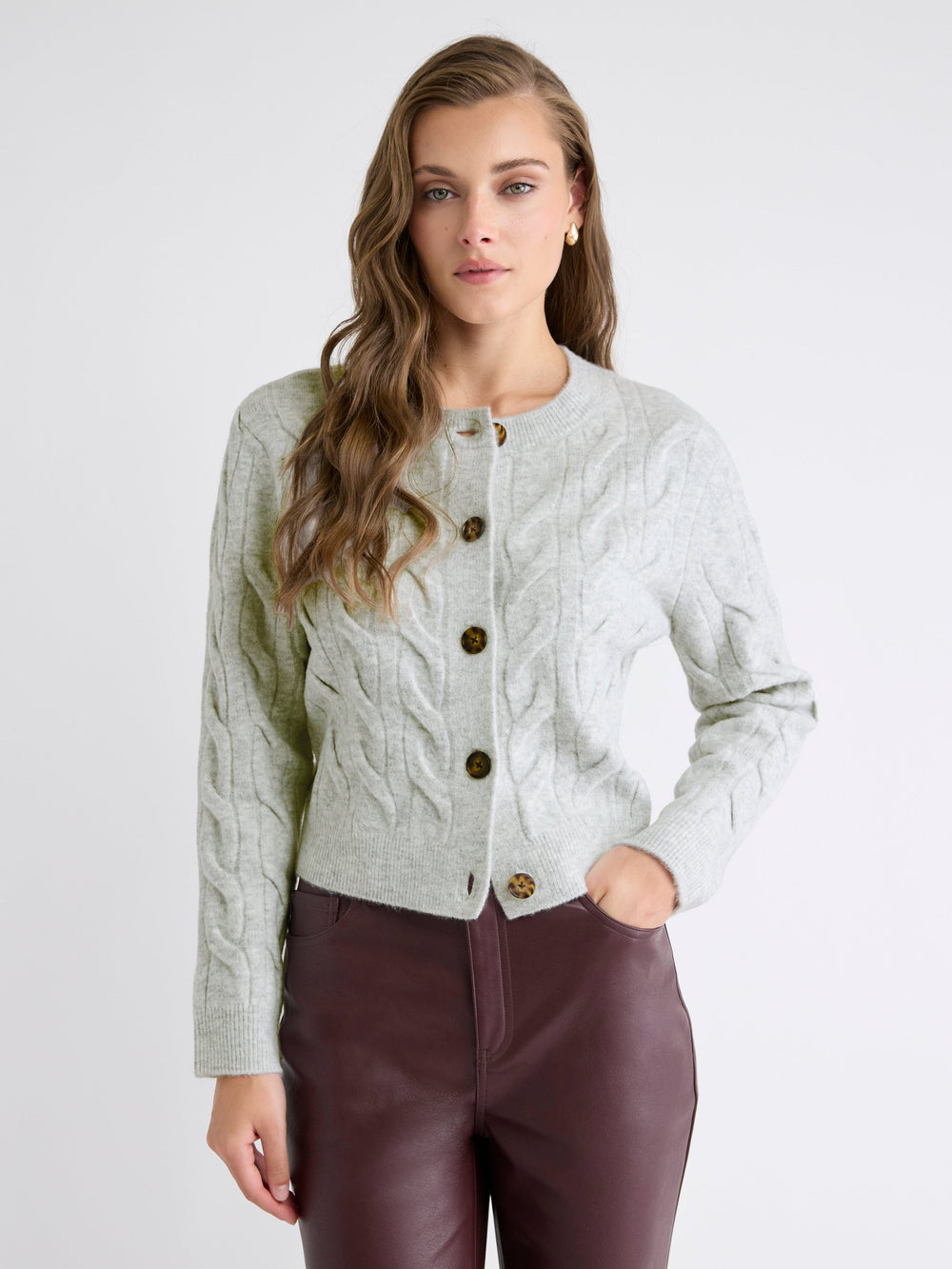 Long-Sleeve Cable-Stitch Cardigan rw&co Exclusive Sale Price