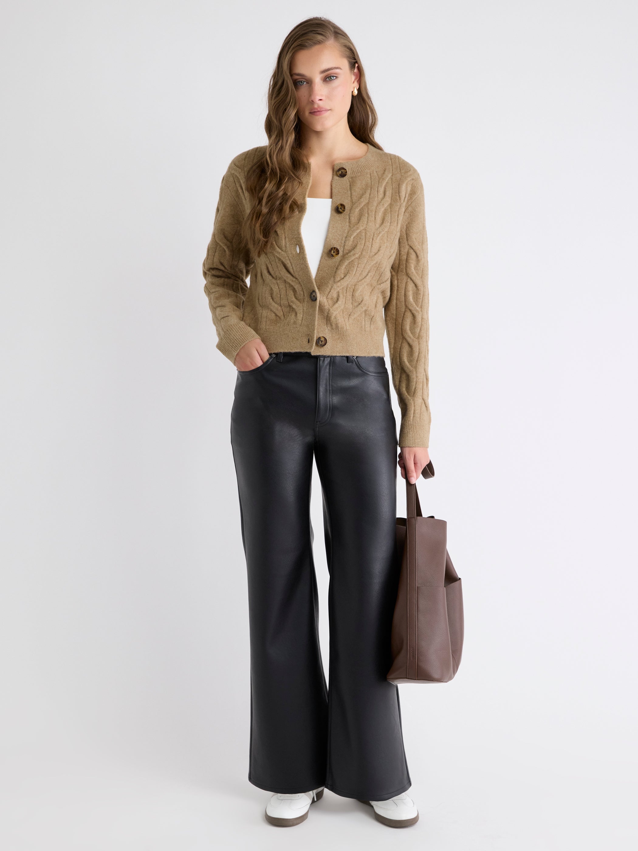 Long-Sleeve Cable-Stitch Cardigan rw&co Exclusive Sale Price