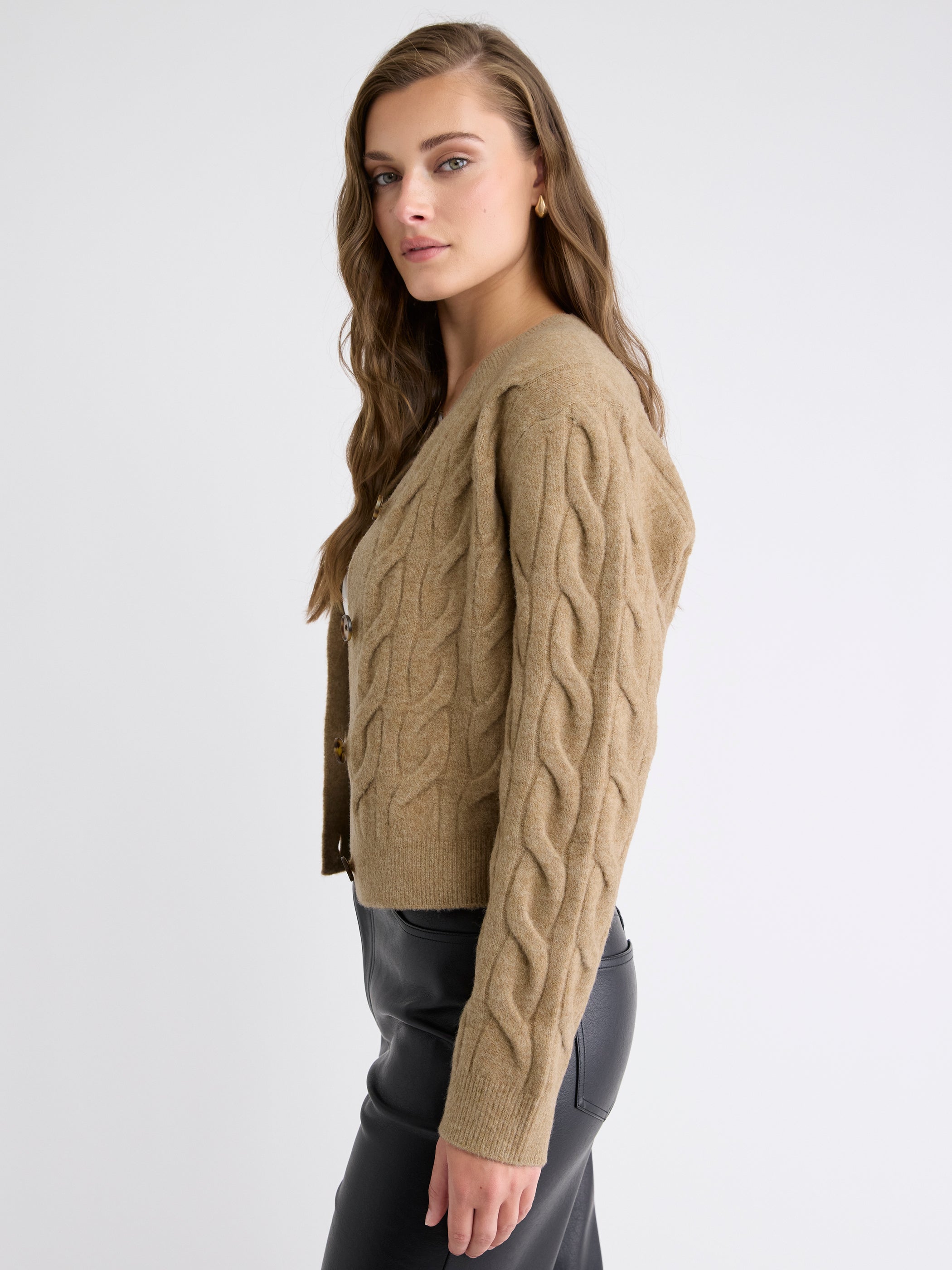 Long-Sleeve Cable-Stitch Cardigan rw&co Exclusive Sale Price