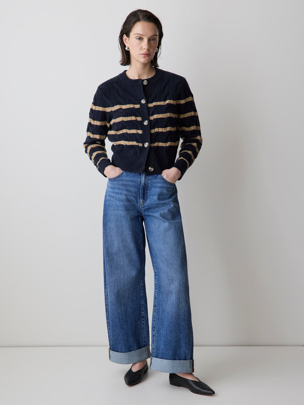 Long-Sleeve Cable-Stitch Cardigan rw&co Exclusive Sale Price