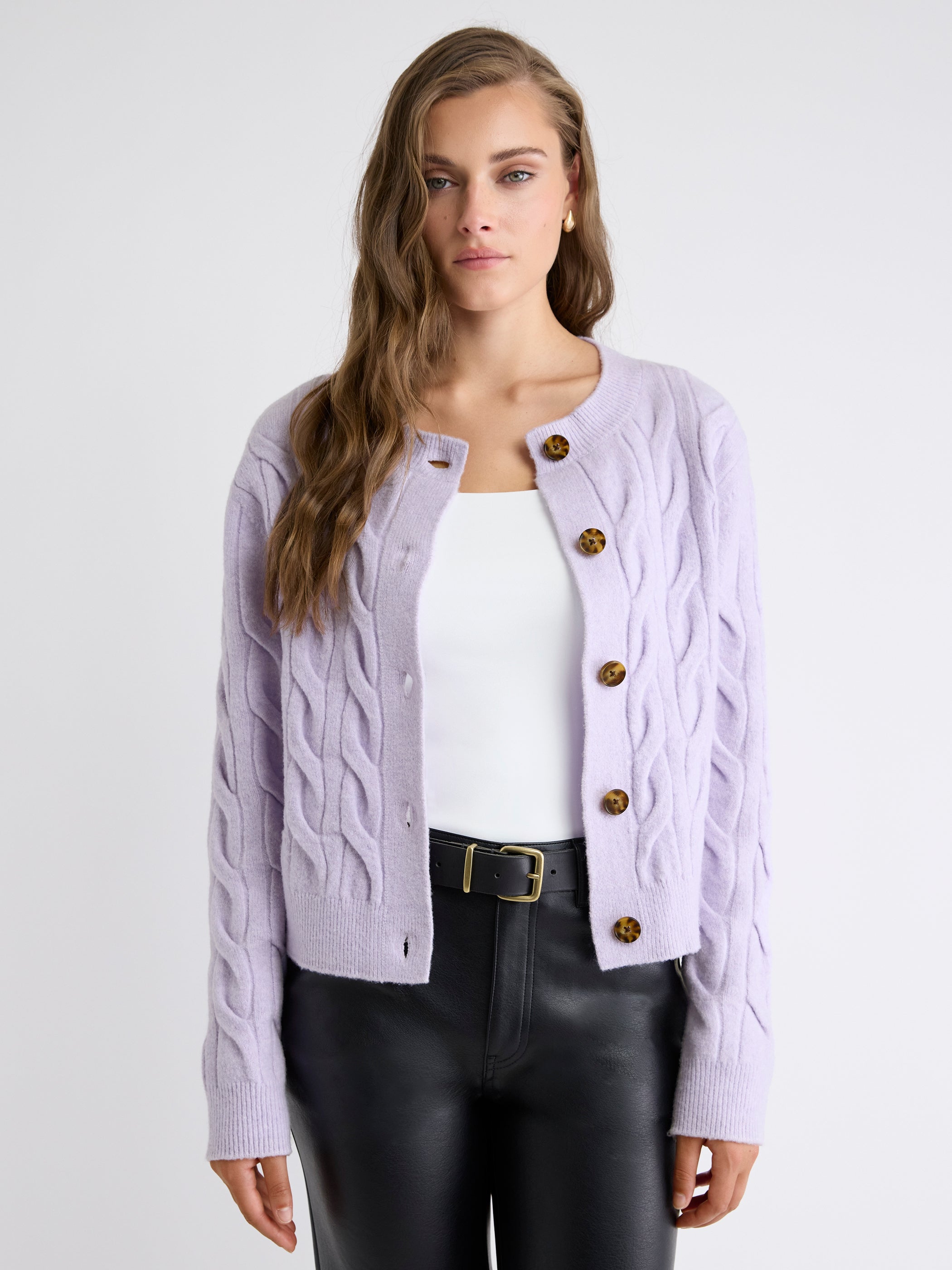Long-Sleeve Cable-Stitch Cardigan rw&co Exclusive Sale Price