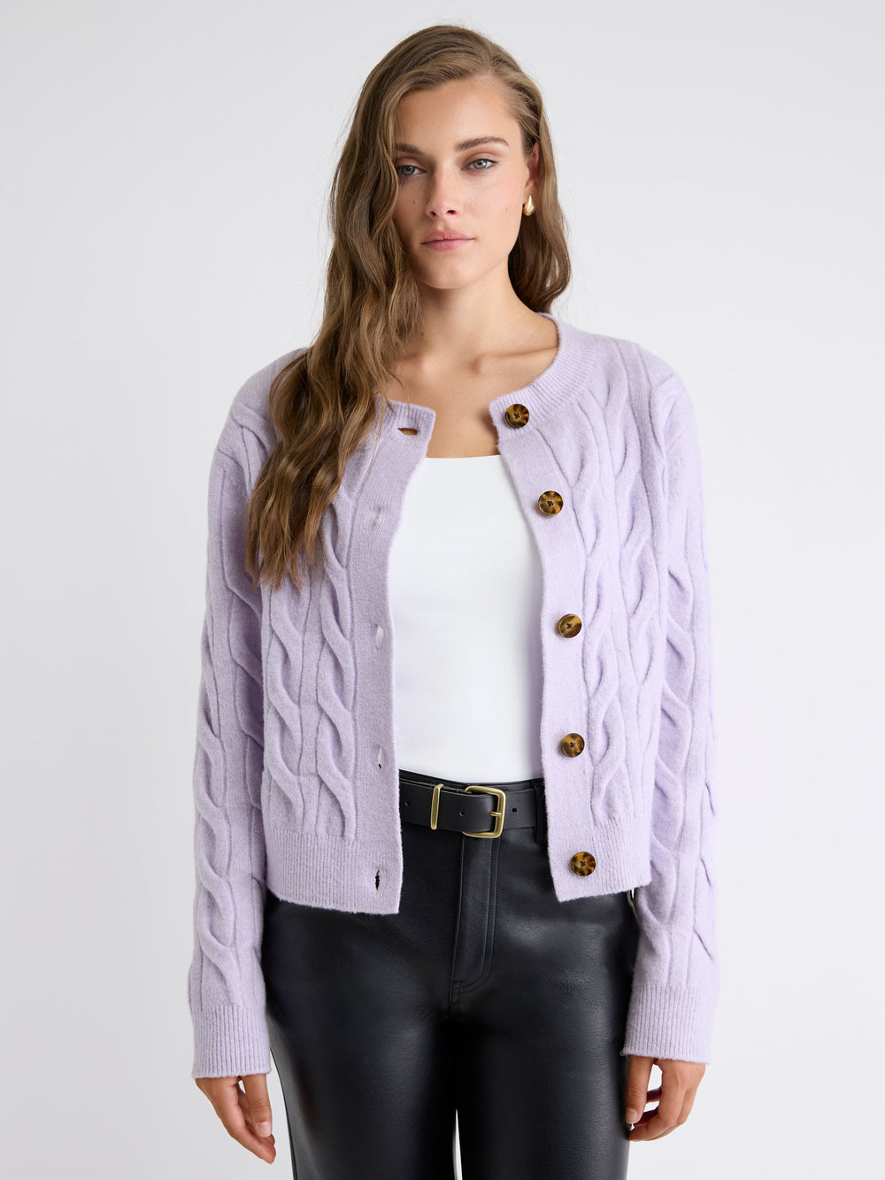 Long-Sleeve Cable-Stitch Cardigan rw&co Exclusive Sale Price