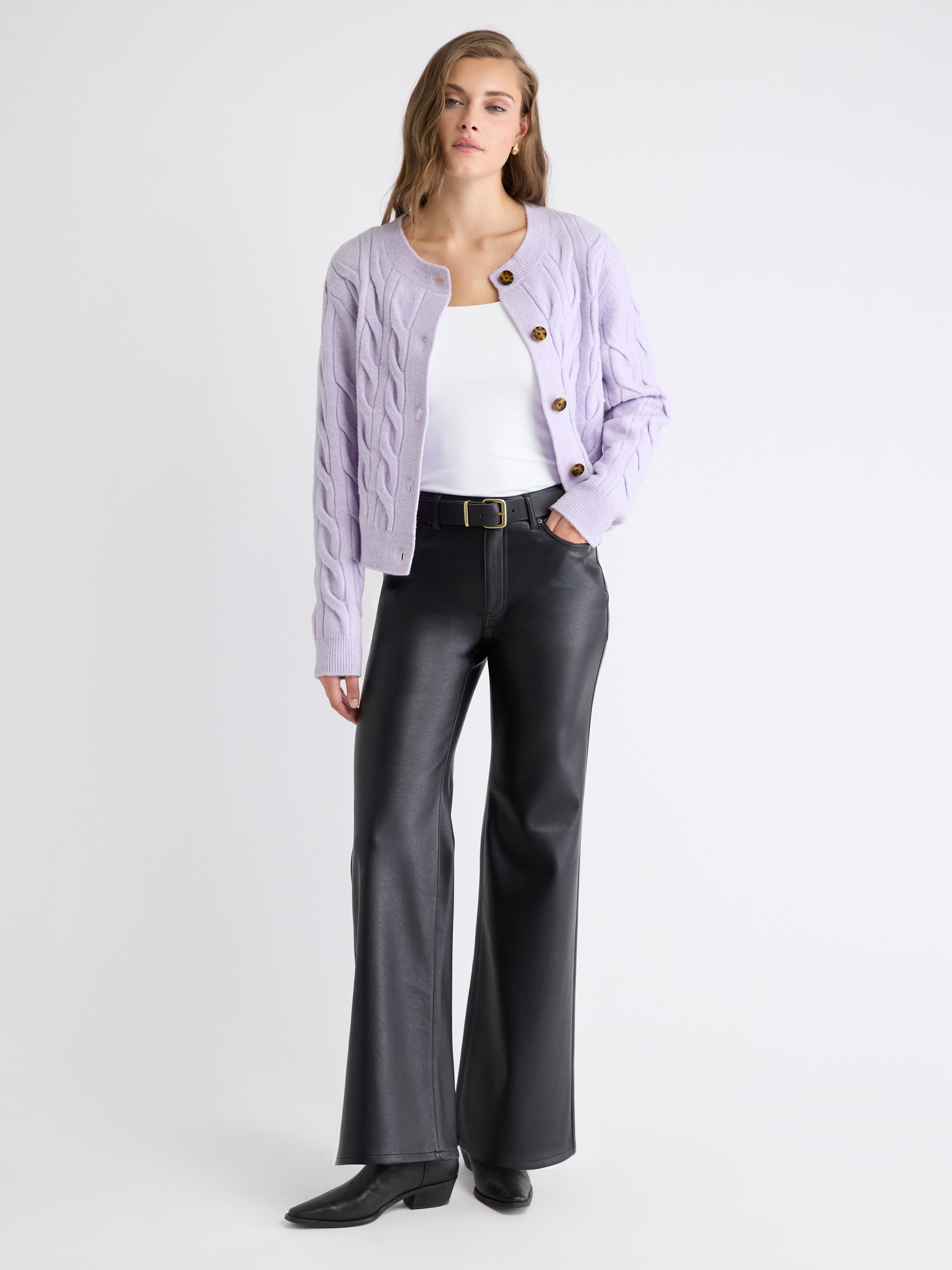 Long-Sleeve Cable-Stitch Cardigan rw&co Exclusive Sale Price