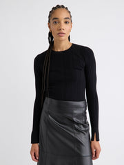 Long-Sleeve Crew-Neck Bodycon Top with Pointelle Stitches rw&co Great Value Deal