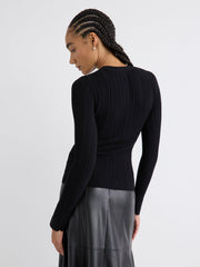 Long-Sleeve Crew-Neck Bodycon Top with Pointelle Stitches rw&co Great Value Deal