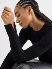 Long-Sleeve Crew-Neck Bodycon Top with Pointelle Stitches rw&co Great Value Deal