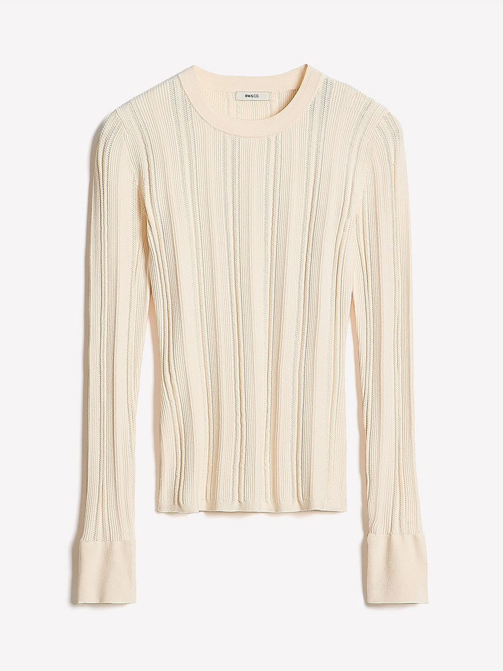 Long-Sleeve Crew-Neck Bodycon Top with Pointelle Stitches rw&co Great Value Deal