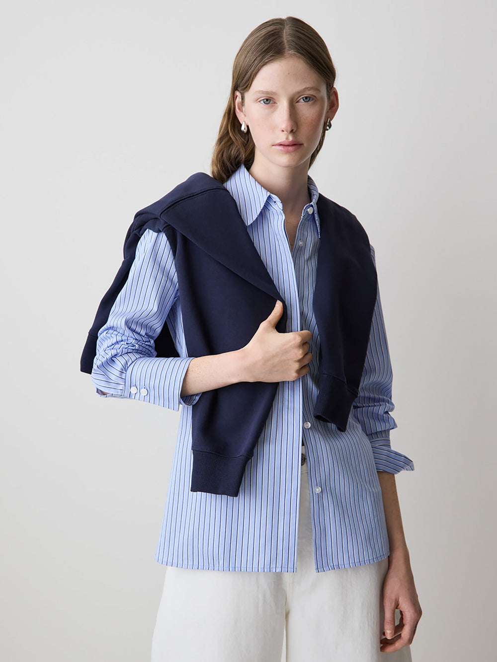 Striped Fitted Long-Sleeve Poplin Blouse rw&co Great Value Deal