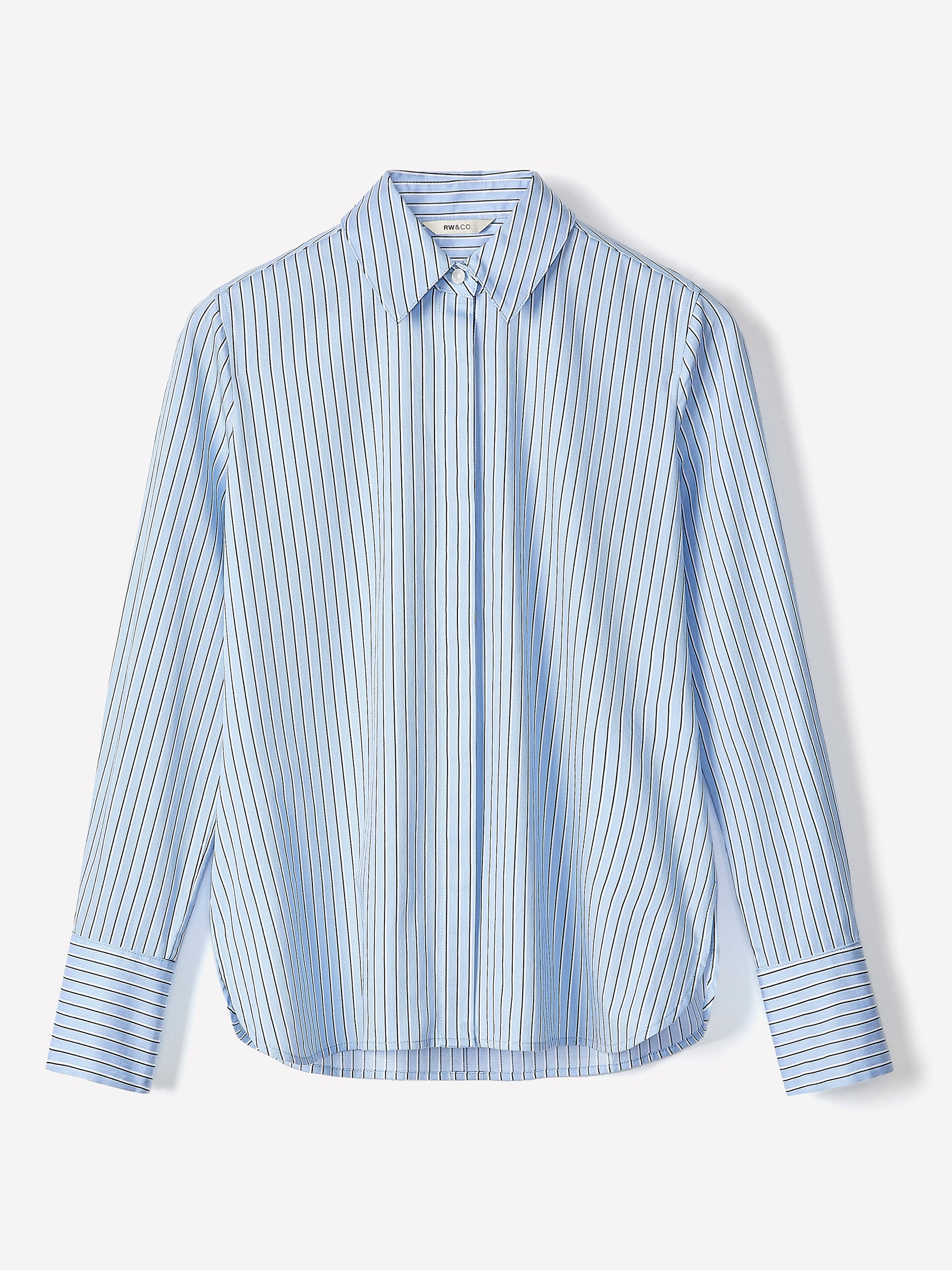 Striped Fitted Long-Sleeve Poplin Blouse rw&co Great Value Deal