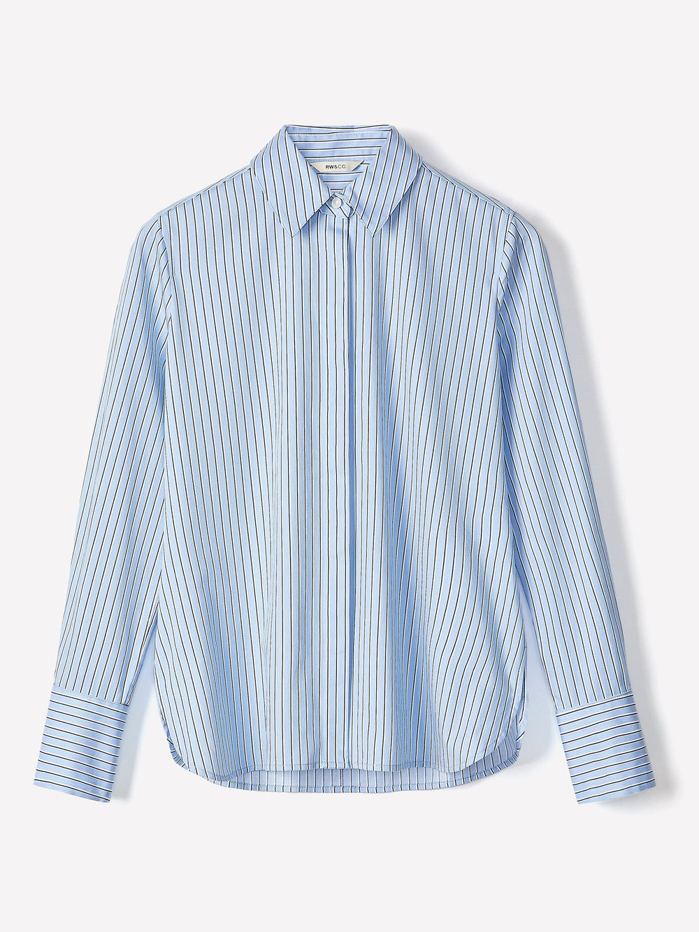 Striped Fitted Long-Sleeve Poplin Blouse rw&co Great Value Deal