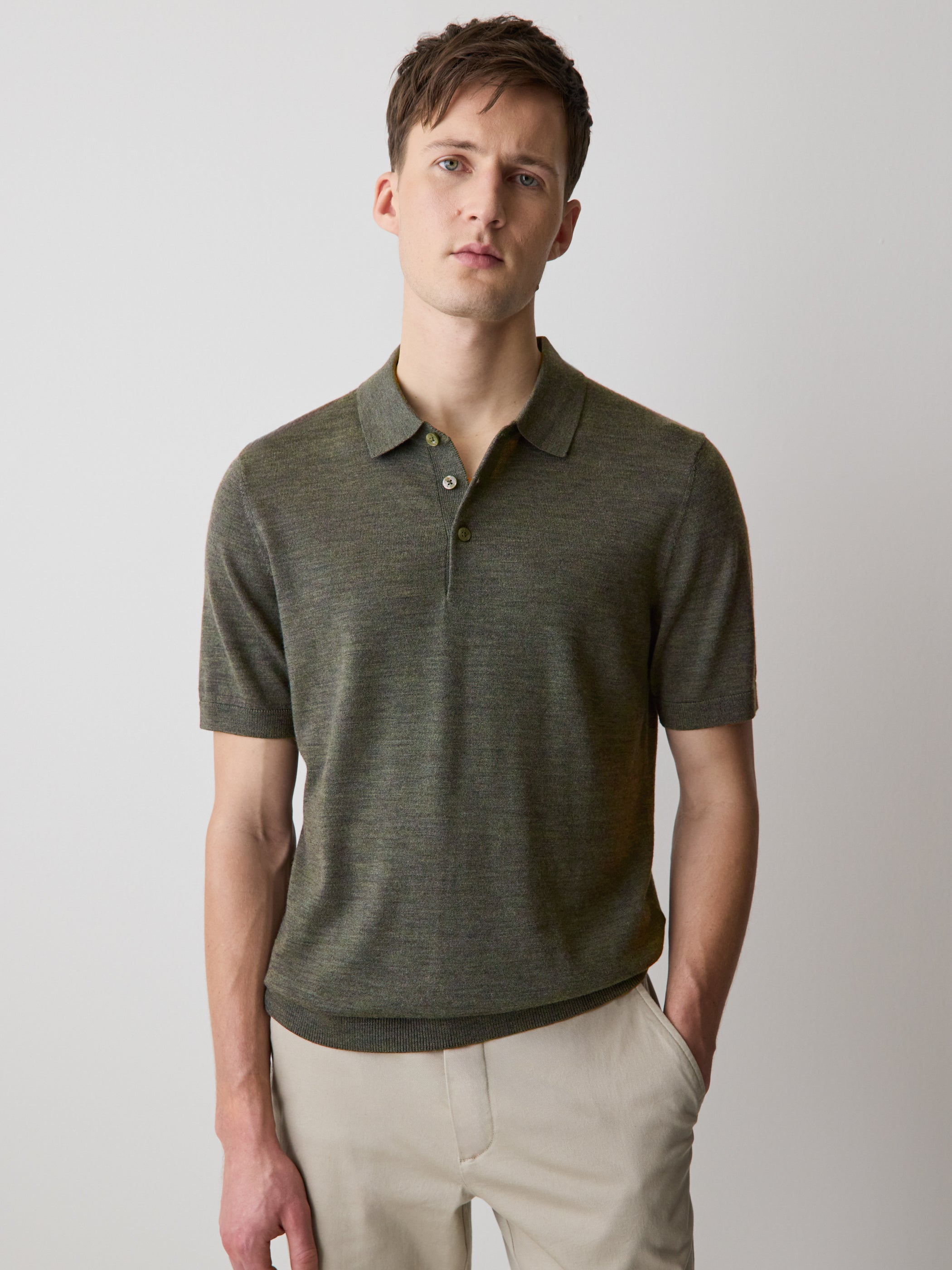 Merino-Wool Short-Sleeve Polo Sweater rw&co Special Offer