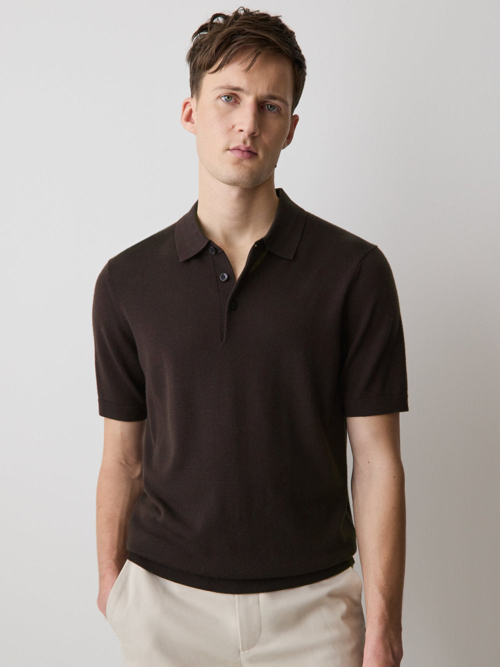 Merino-Wool Short-Sleeve Polo Sweater rw&co Special Offer