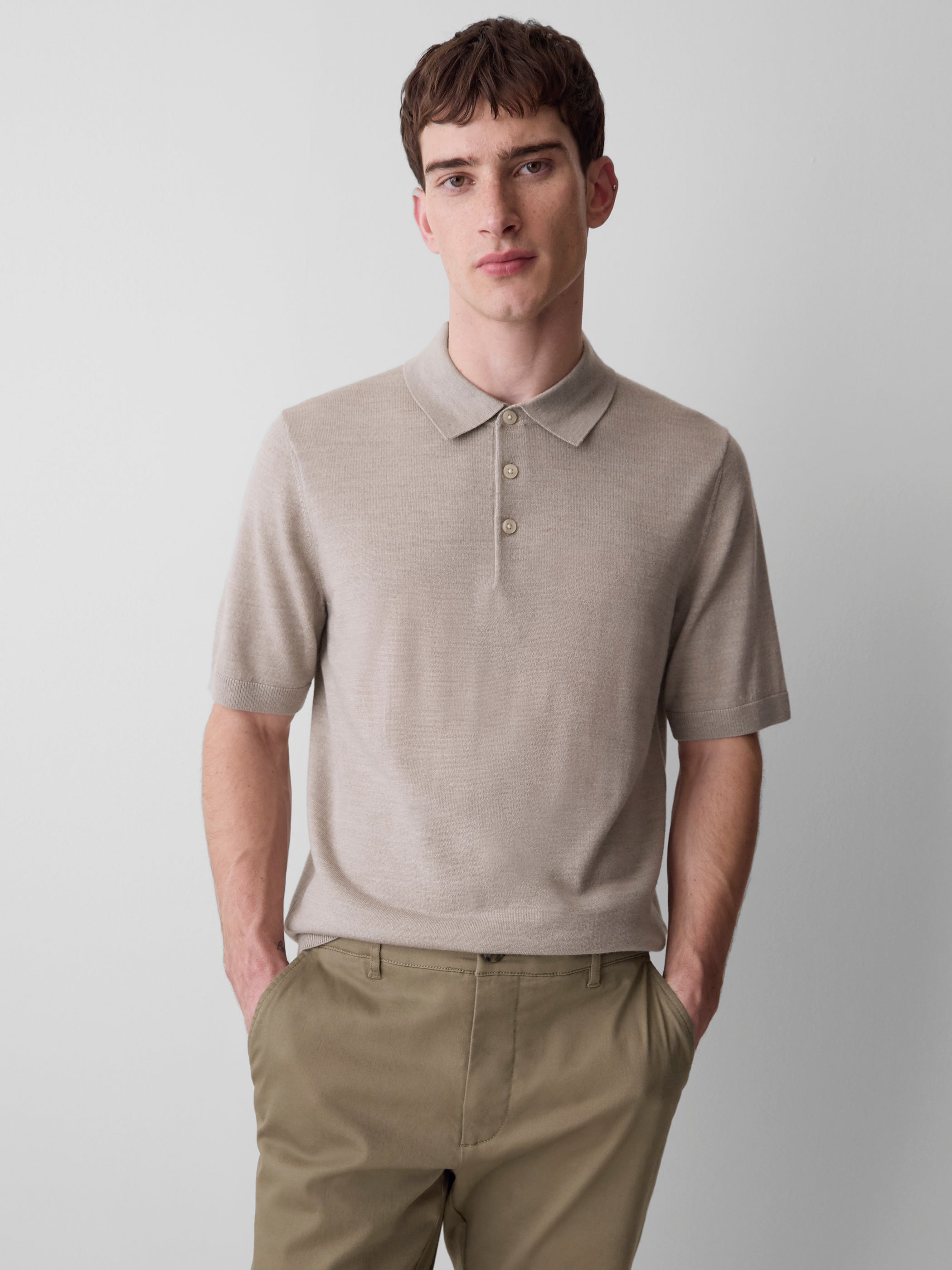 Merino-Wool Short-Sleeve Polo Sweater rw&co Special Offer