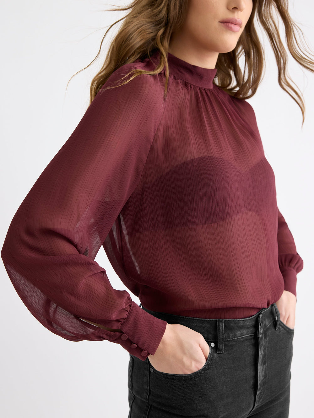Long-Sleeve Chiffon Popover Blouse rw&co On Sale