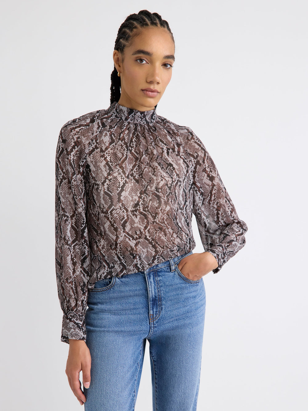 Long-Sleeve Chiffon Popover Blouse rw&co On Sale