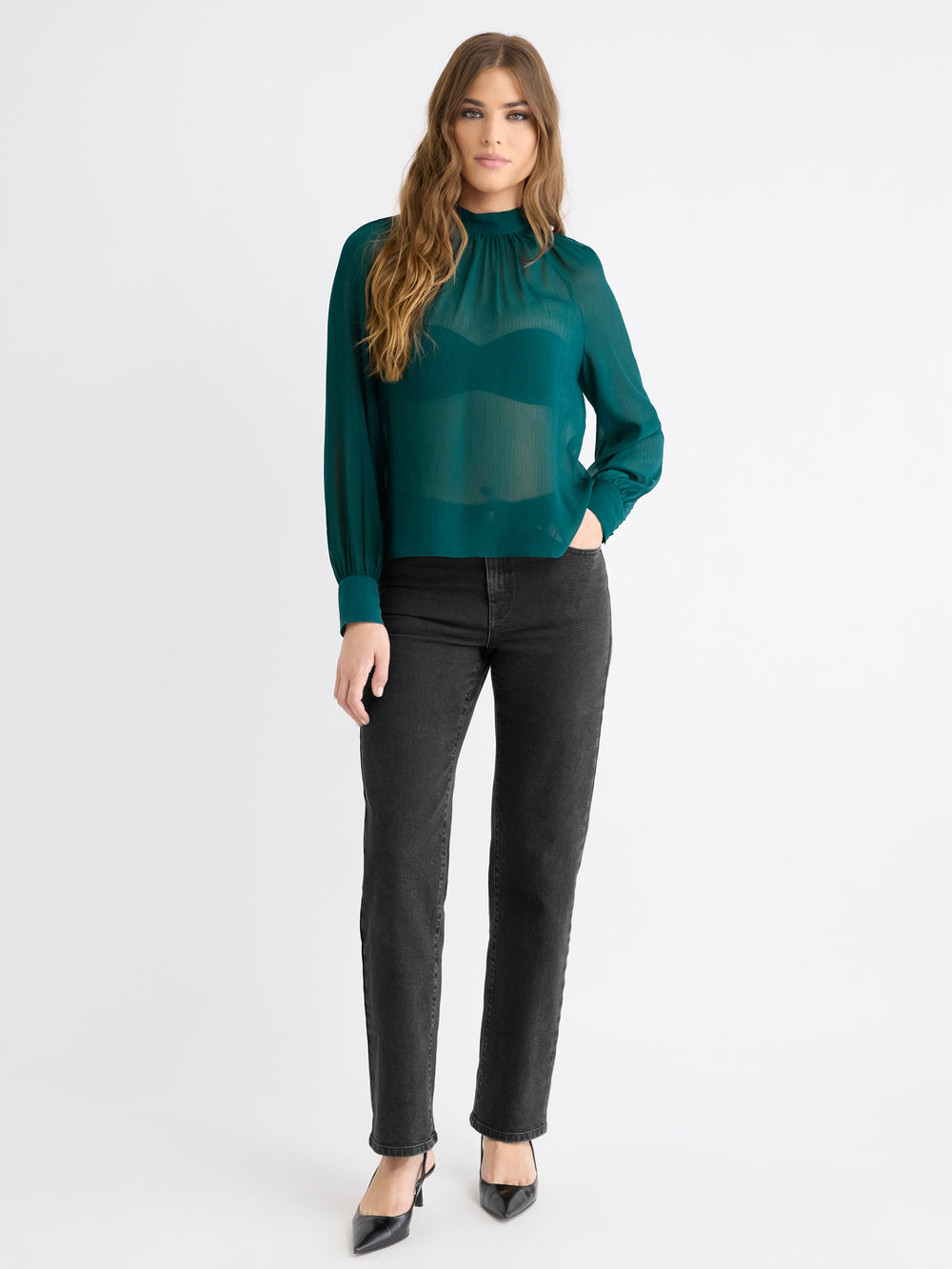 Long-Sleeve Chiffon Popover Blouse rw&co On Sale