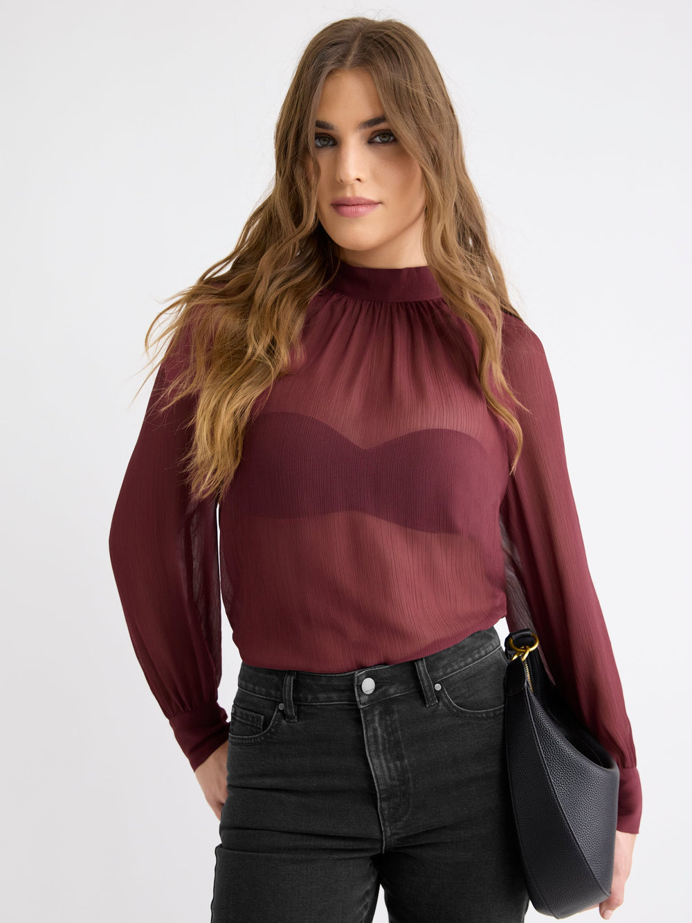 Long-Sleeve Chiffon Popover Blouse rw&co On Sale