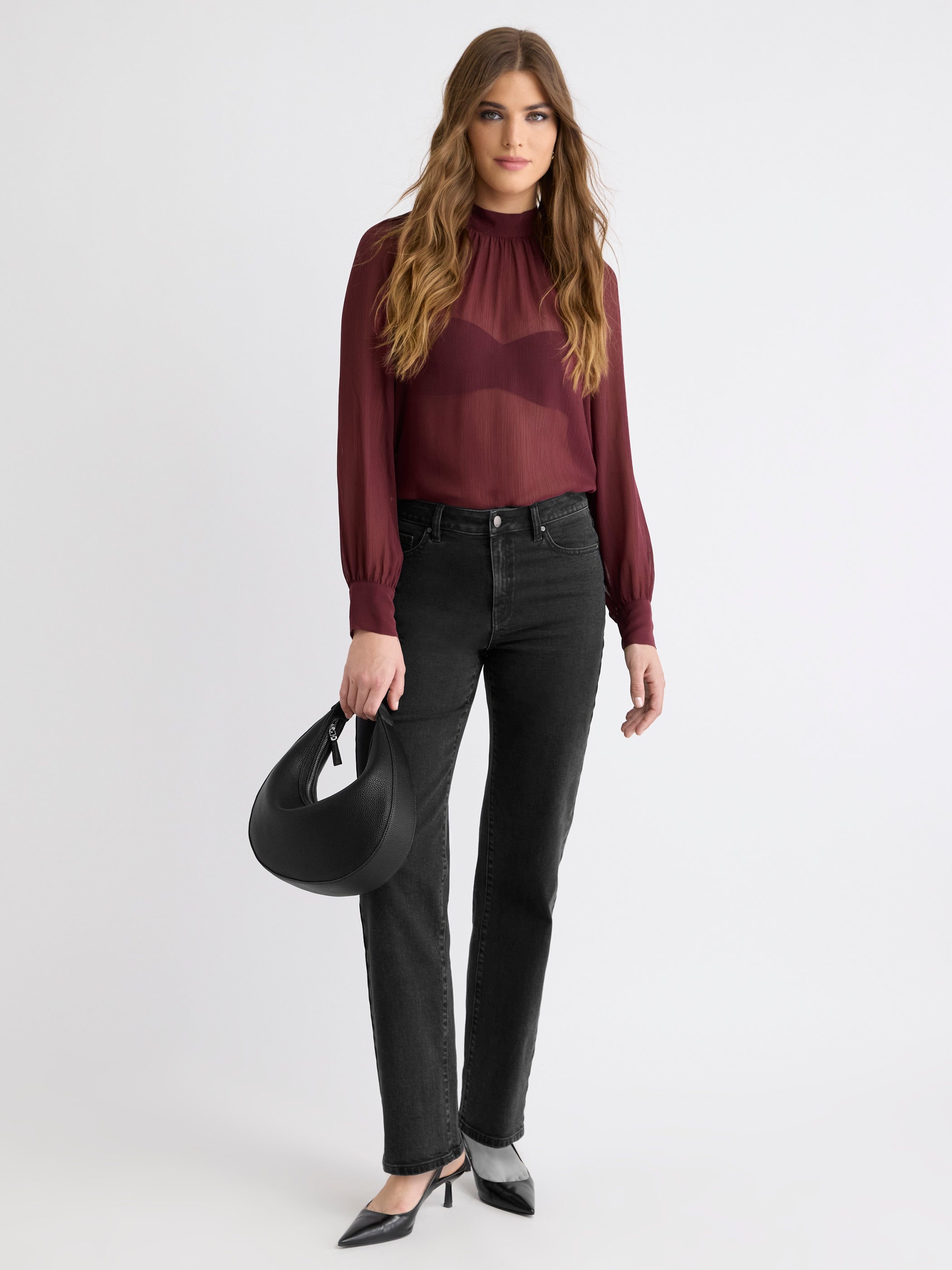 Long-Sleeve Chiffon Popover Blouse rw&co On Sale