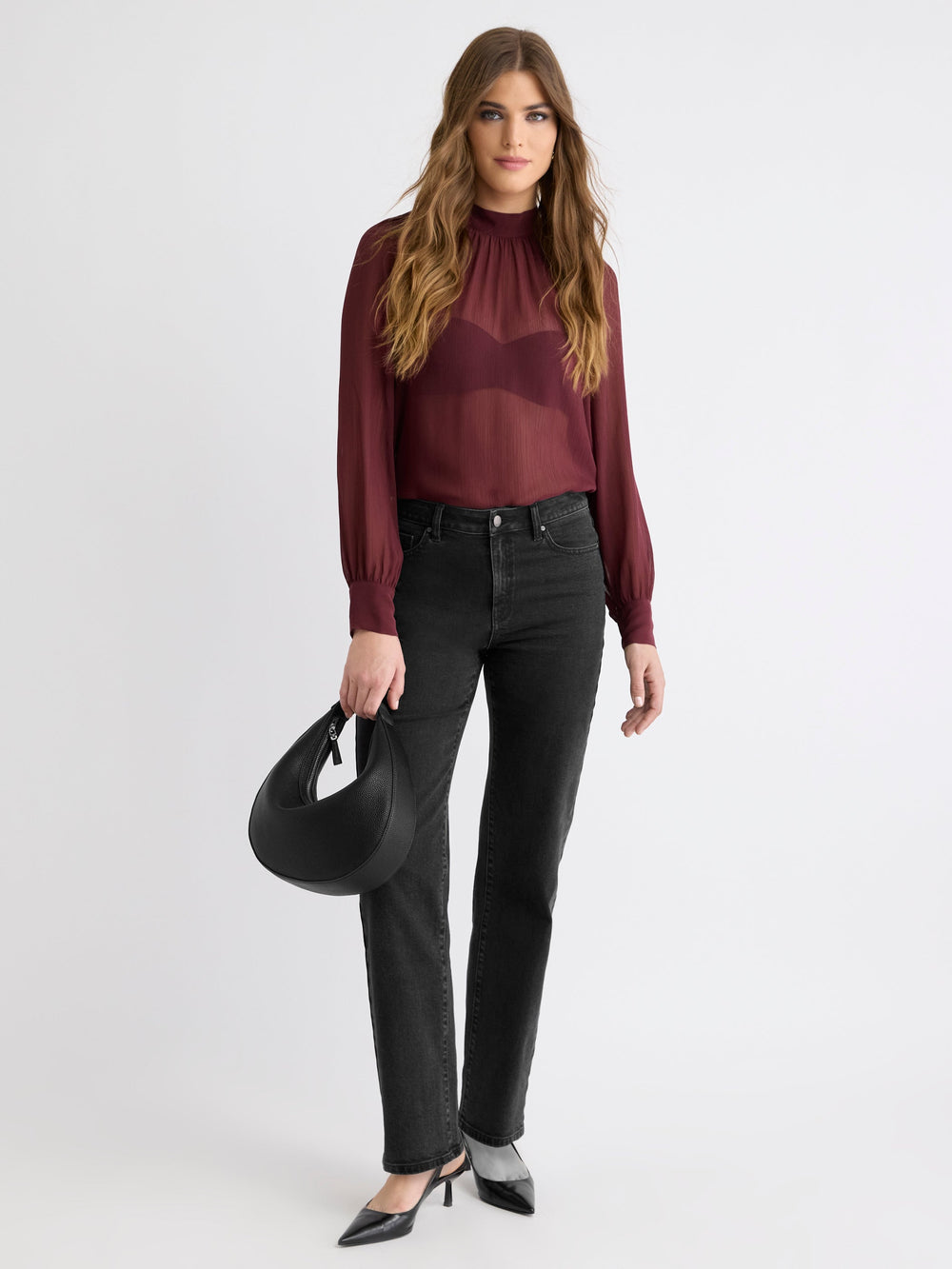Long-Sleeve Chiffon Popover Blouse rw&co On Sale