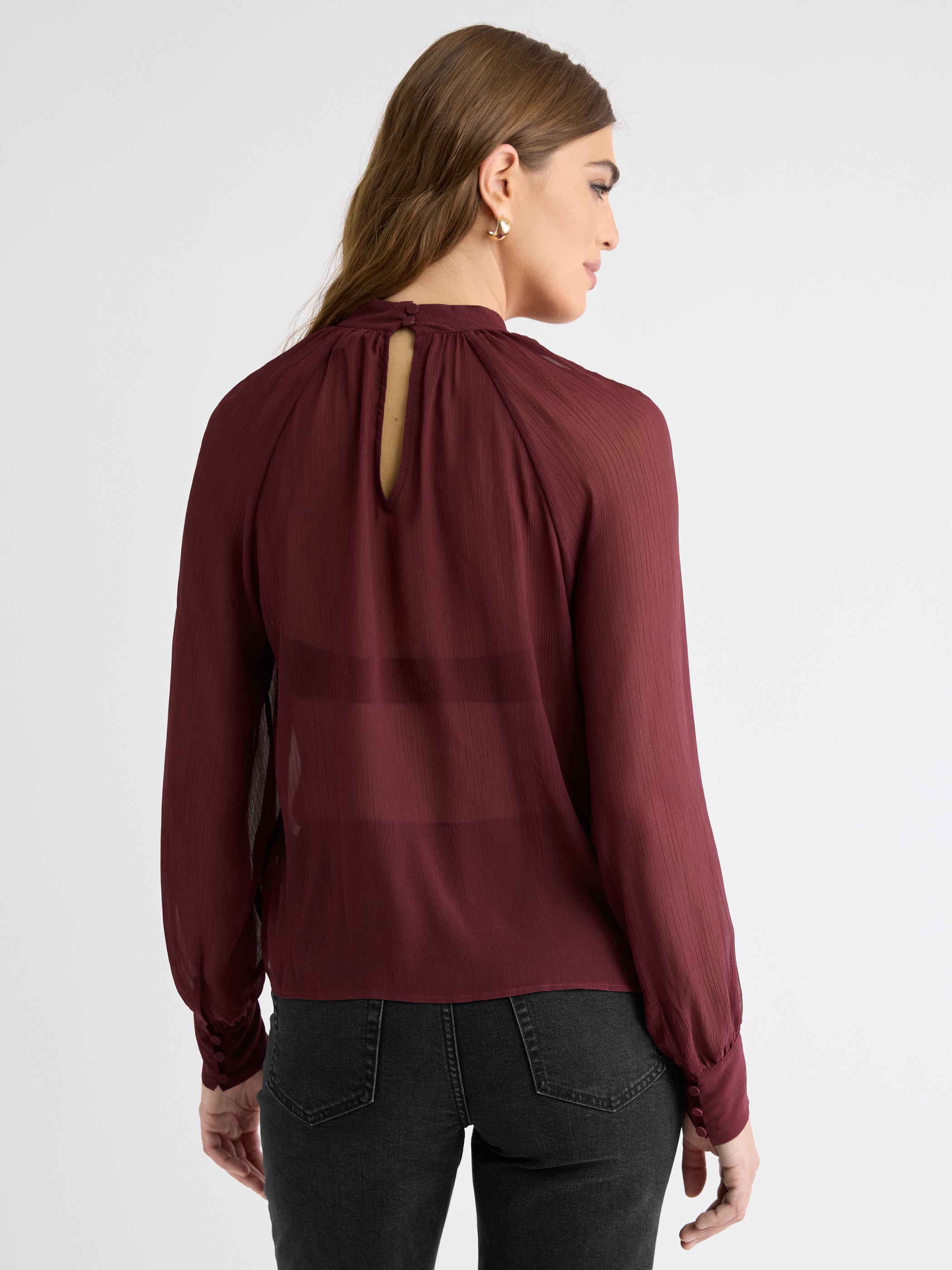 Long-Sleeve Chiffon Popover Blouse rw&co On Sale