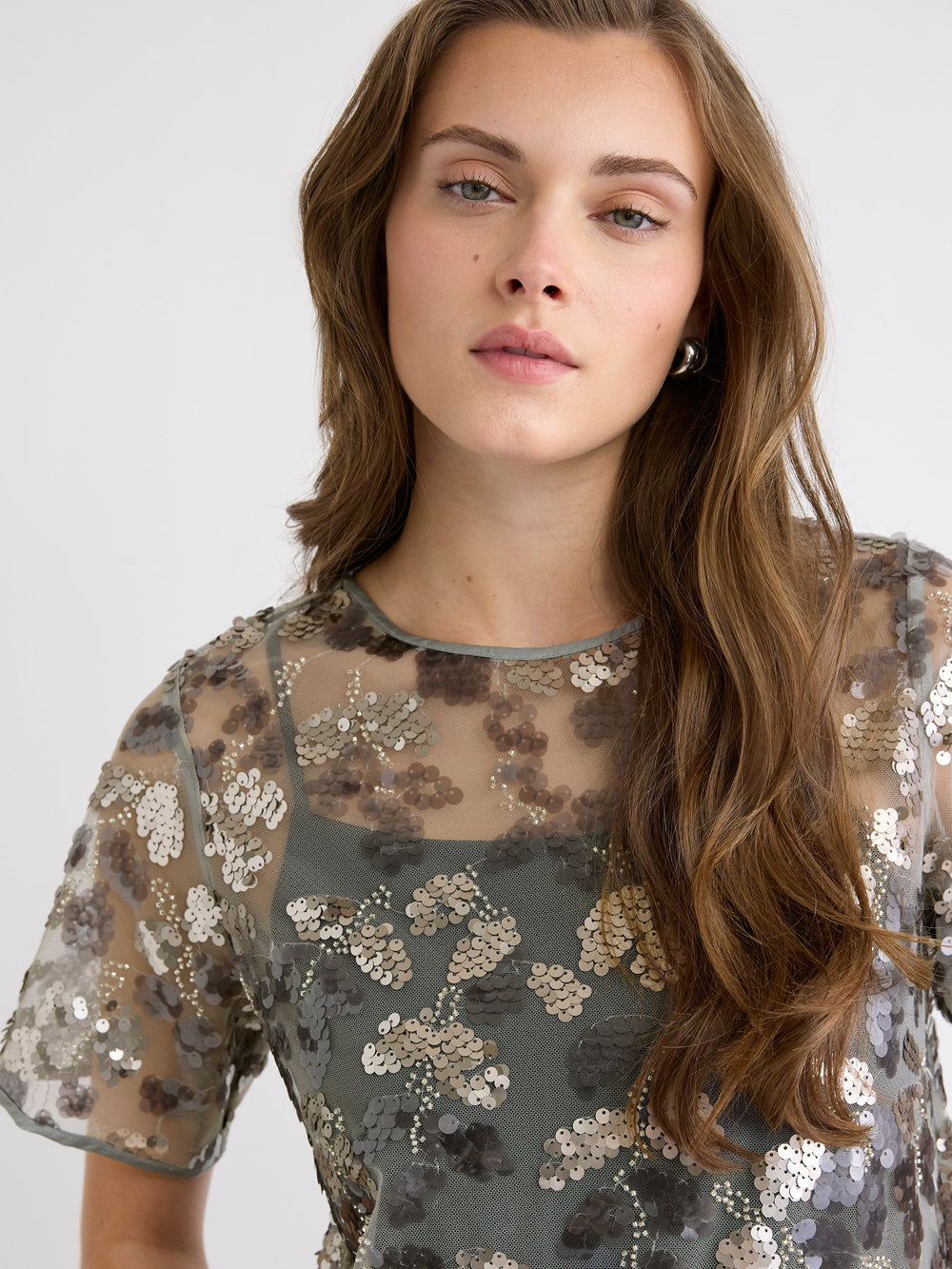 Short-Sleeve Crew-Neck Sequins Popover Blouse rw&co Special Offer