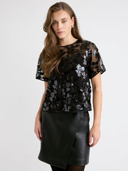 Short-Sleeve Crew-Neck Sequins Popover Blouse rw&co Special Offer