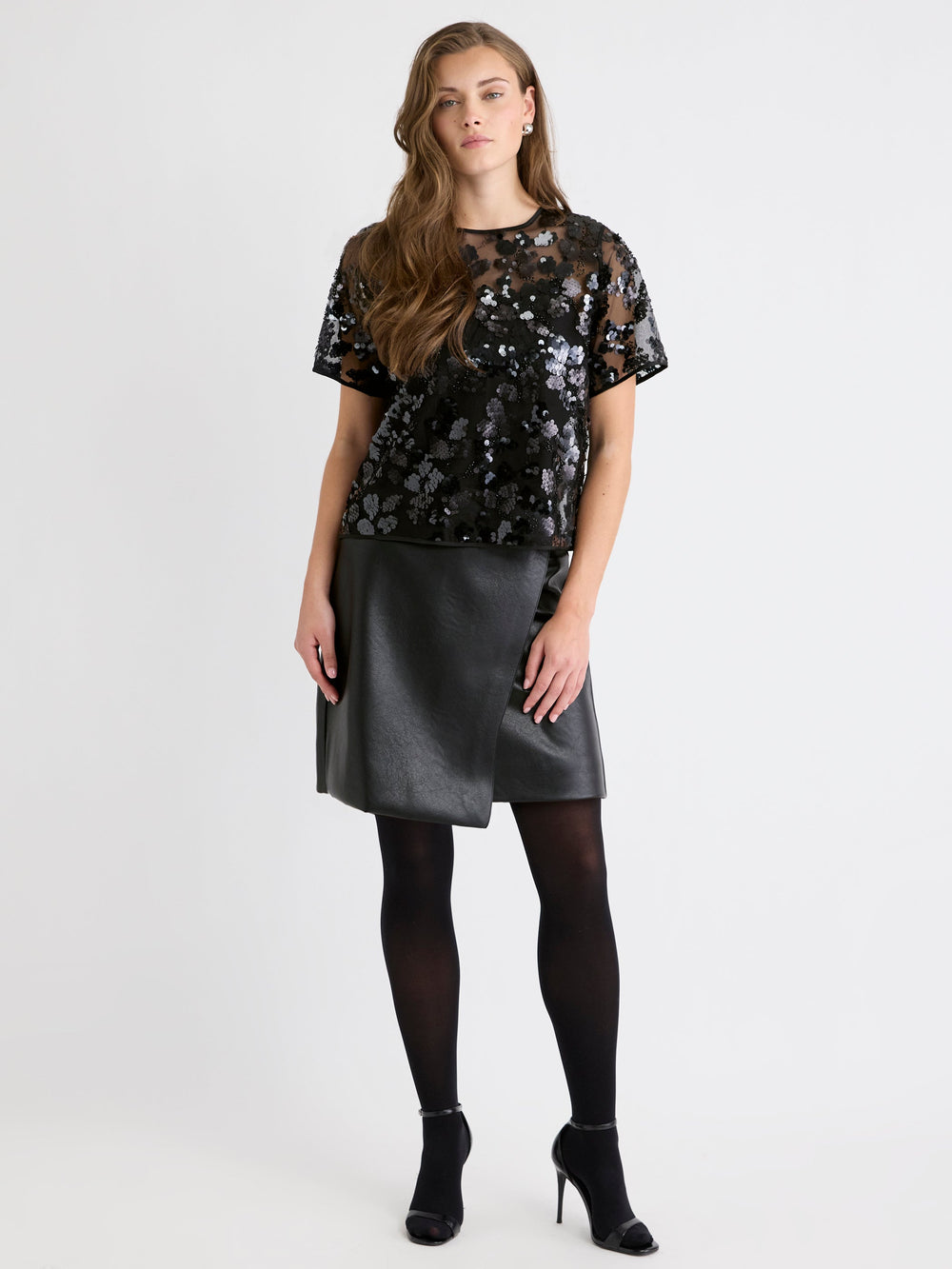Short-Sleeve Crew-Neck Sequins Popover Blouse rw&co Special Offer