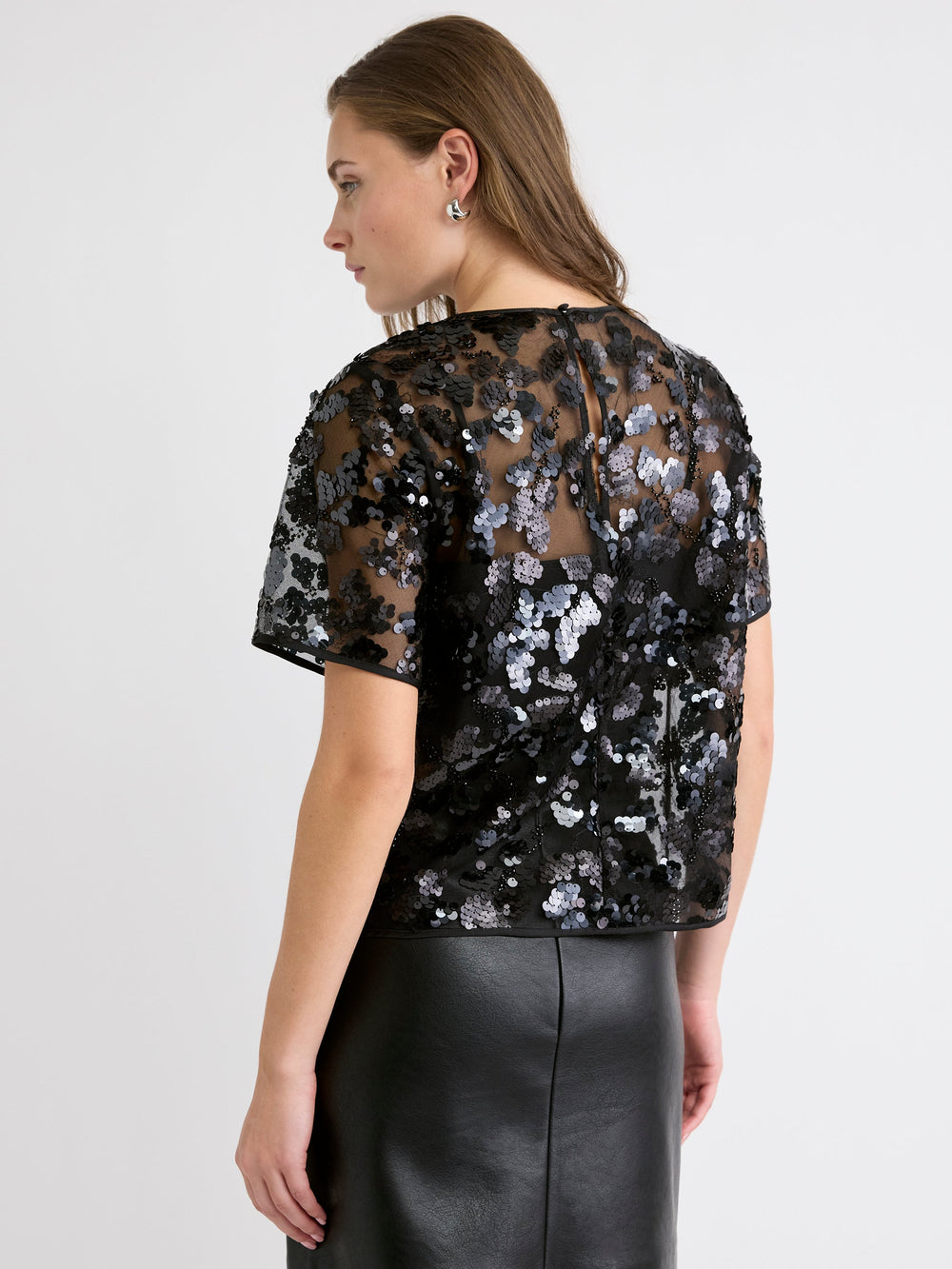 Short-Sleeve Crew-Neck Sequins Popover Blouse rw&co Special Offer