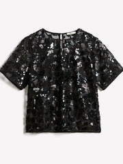 Short-Sleeve Crew-Neck Sequins Popover Blouse rw&co Special Offer