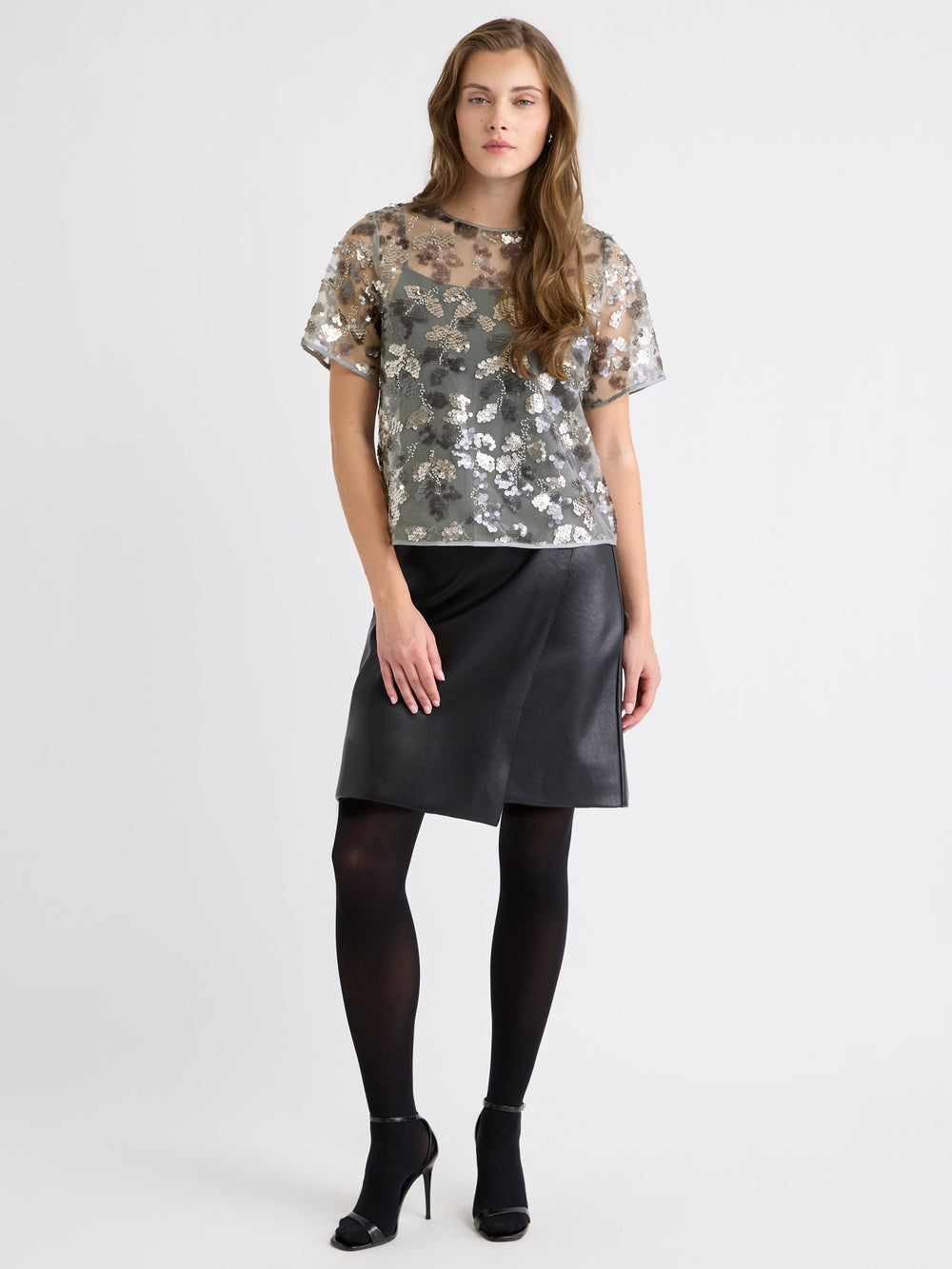 Short-Sleeve Crew-Neck Sequins Popover Blouse rw&co Special Offer