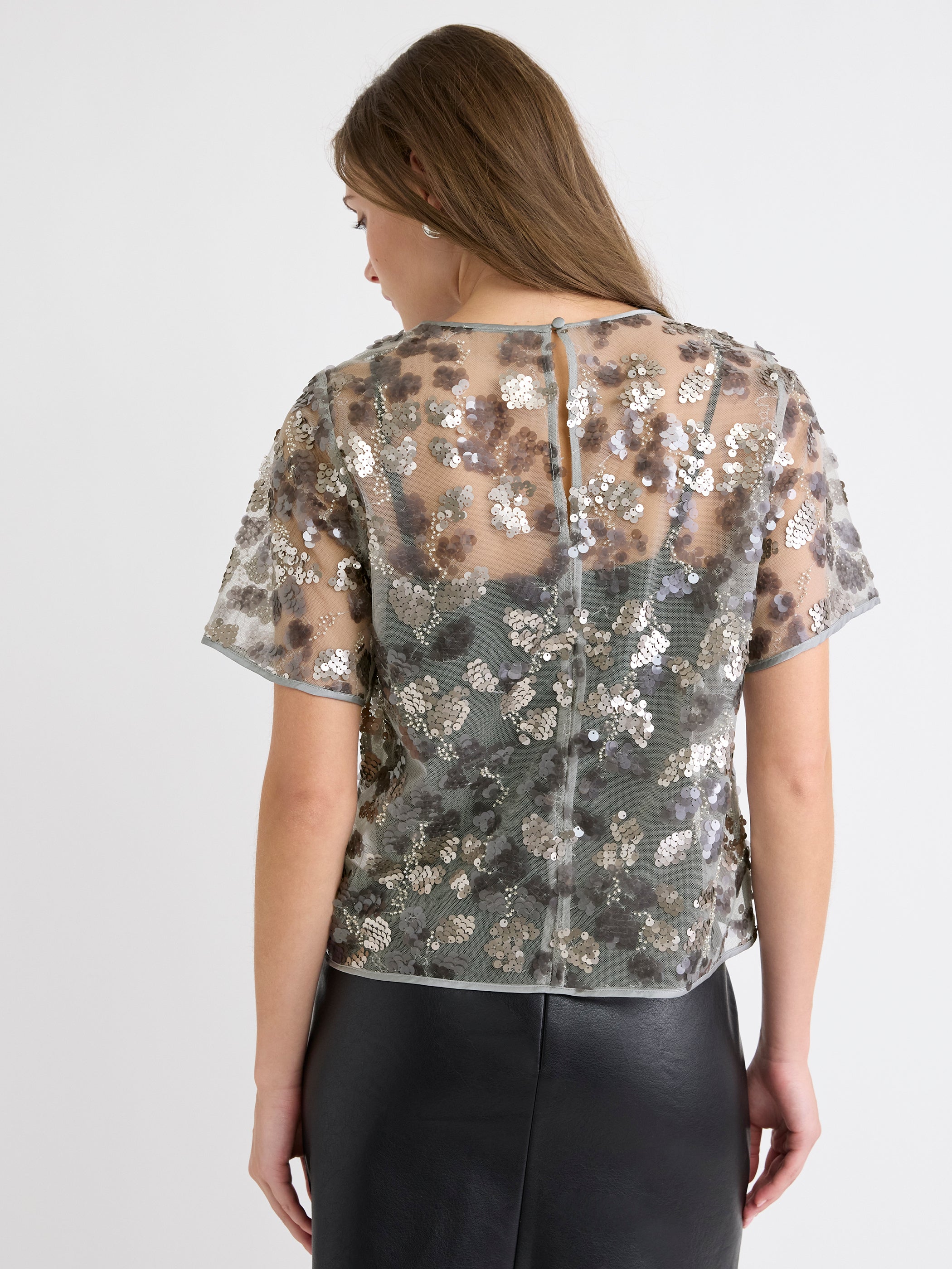 Short-Sleeve Crew-Neck Sequins Popover Blouse rw&co Special Offer