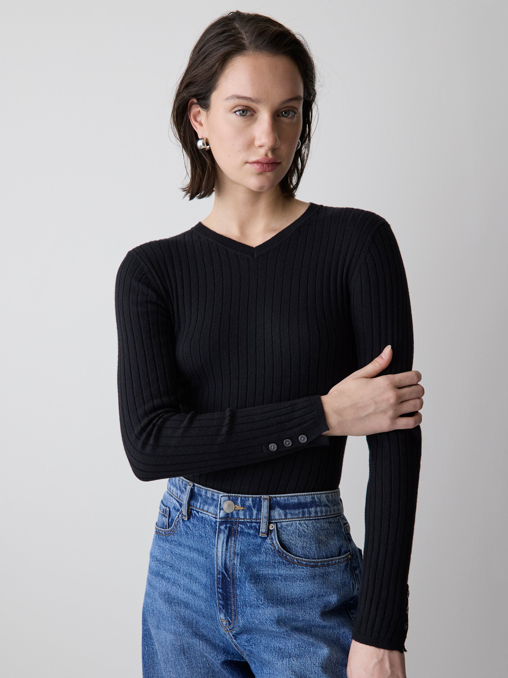 V-Neck Sweater with Buttons on Sleeves rw&co Special Promo Price
