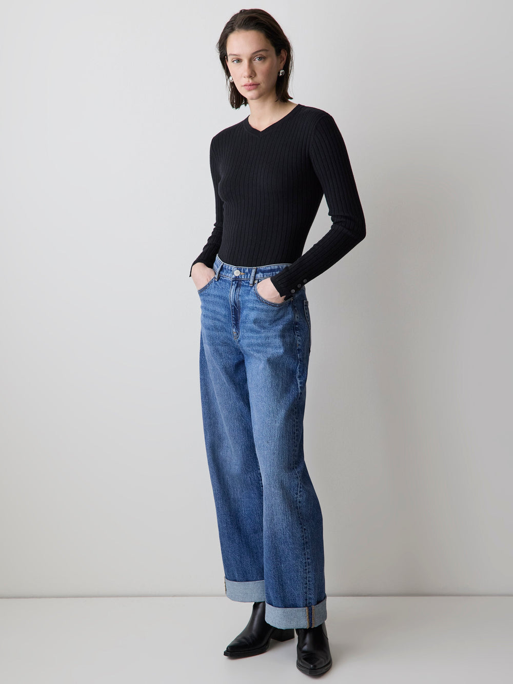 V-Neck Sweater with Buttons on Sleeves rw&co Special Promo Price