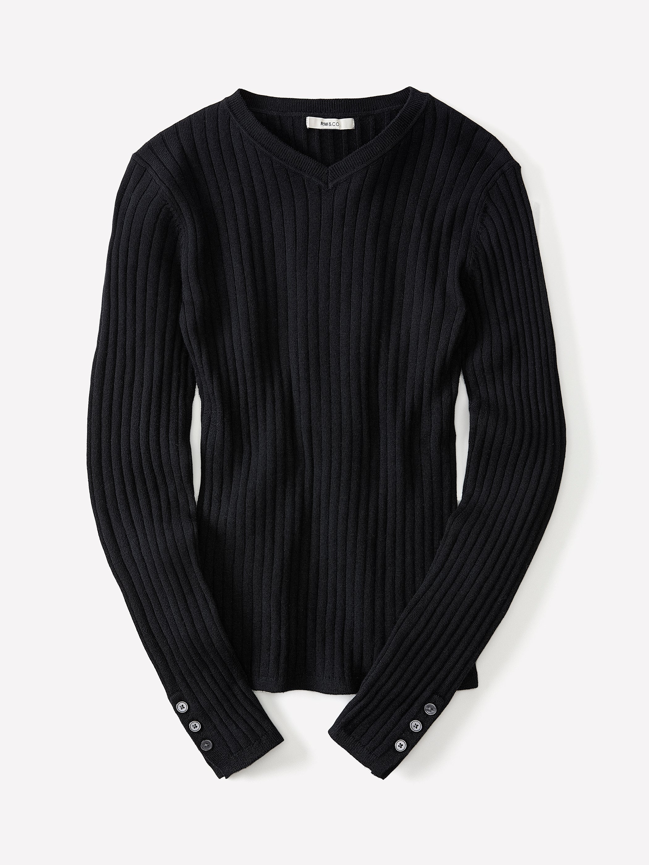 V-Neck Sweater with Buttons on Sleeves rw&co Special Promo Price