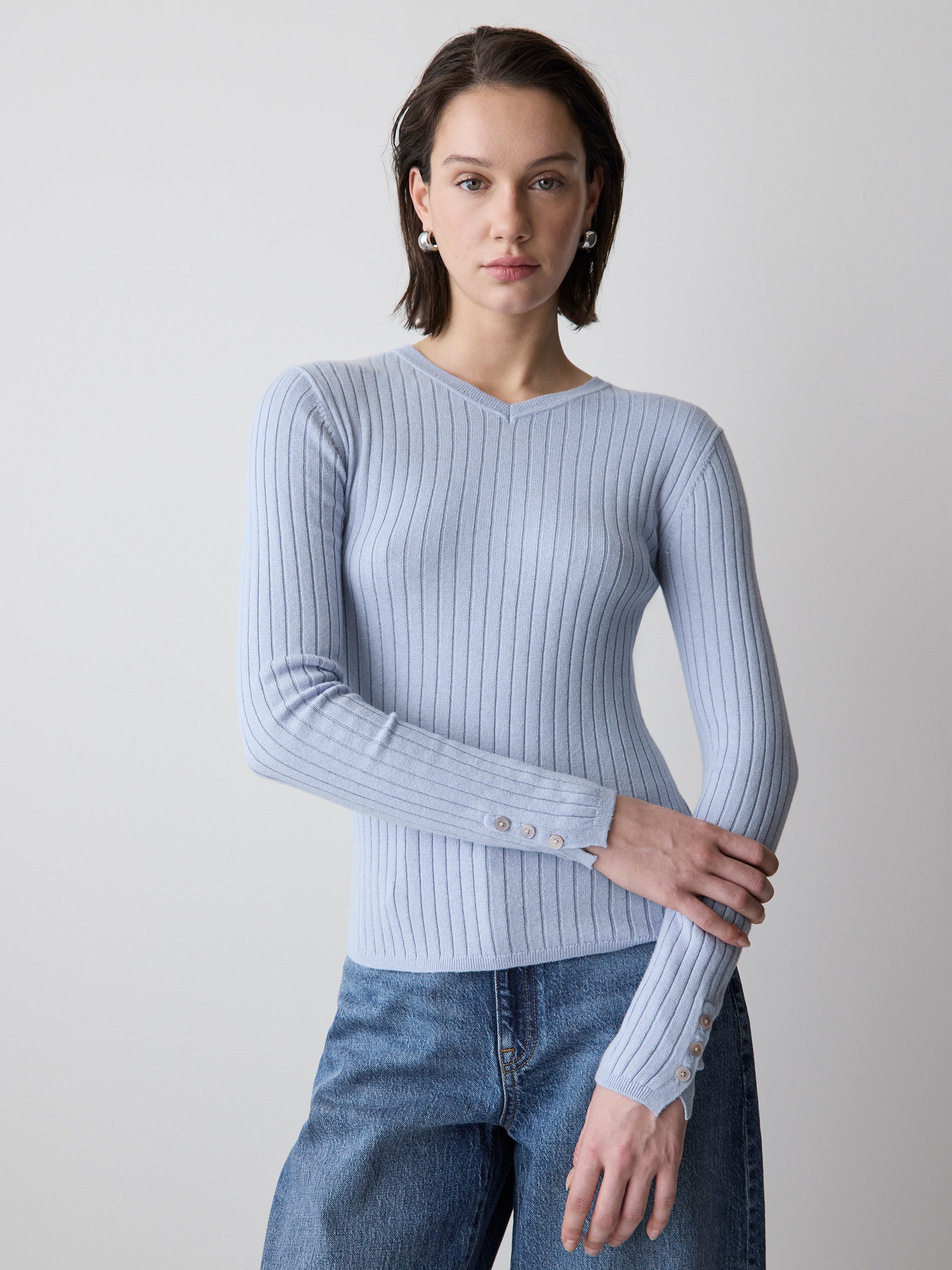 V-Neck Sweater with Buttons on Sleeves rw&co Special Promo Price