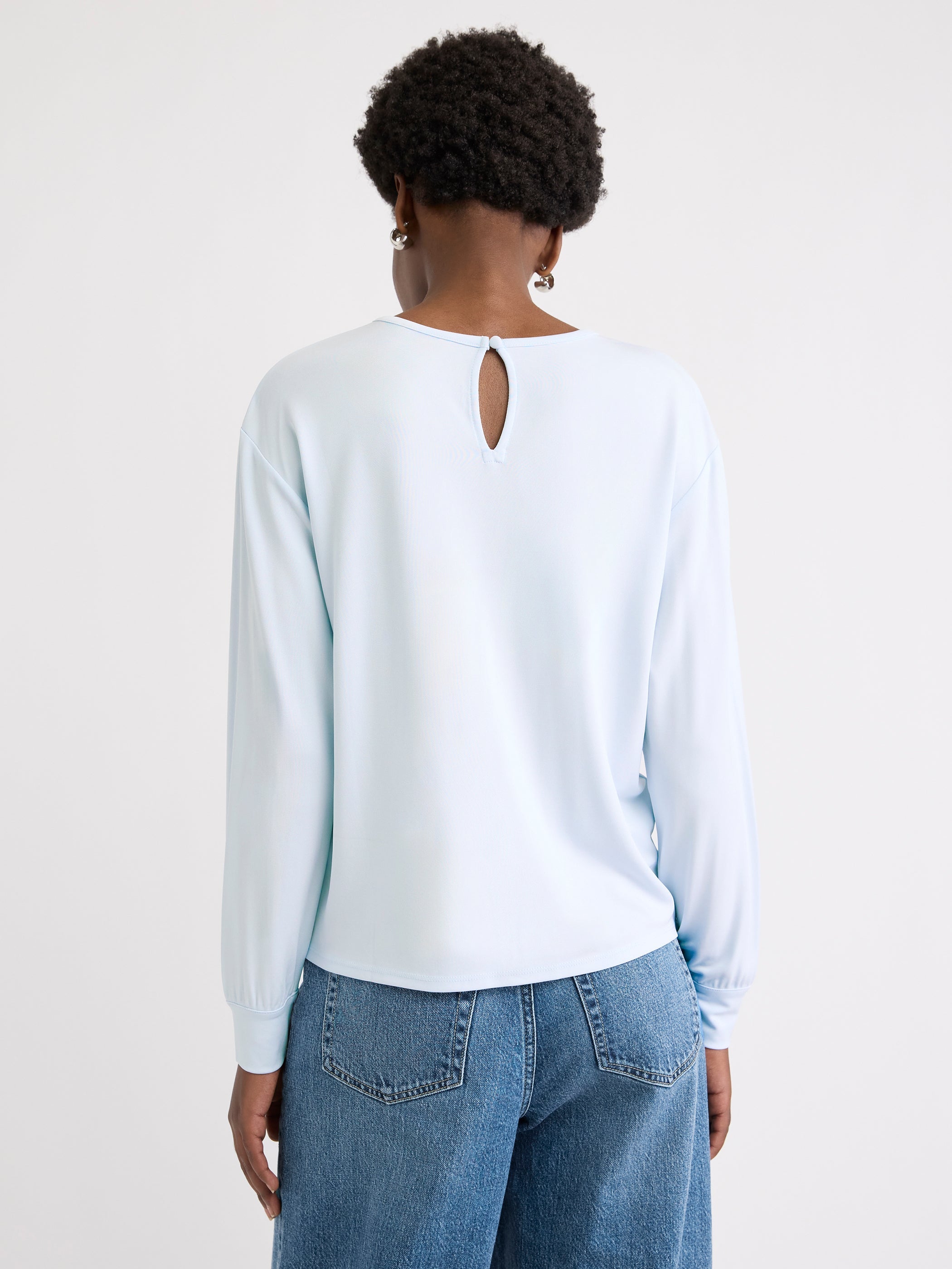 Long-Sleeve Top with Shirred Crew Neckline rw&co Great Value Deal